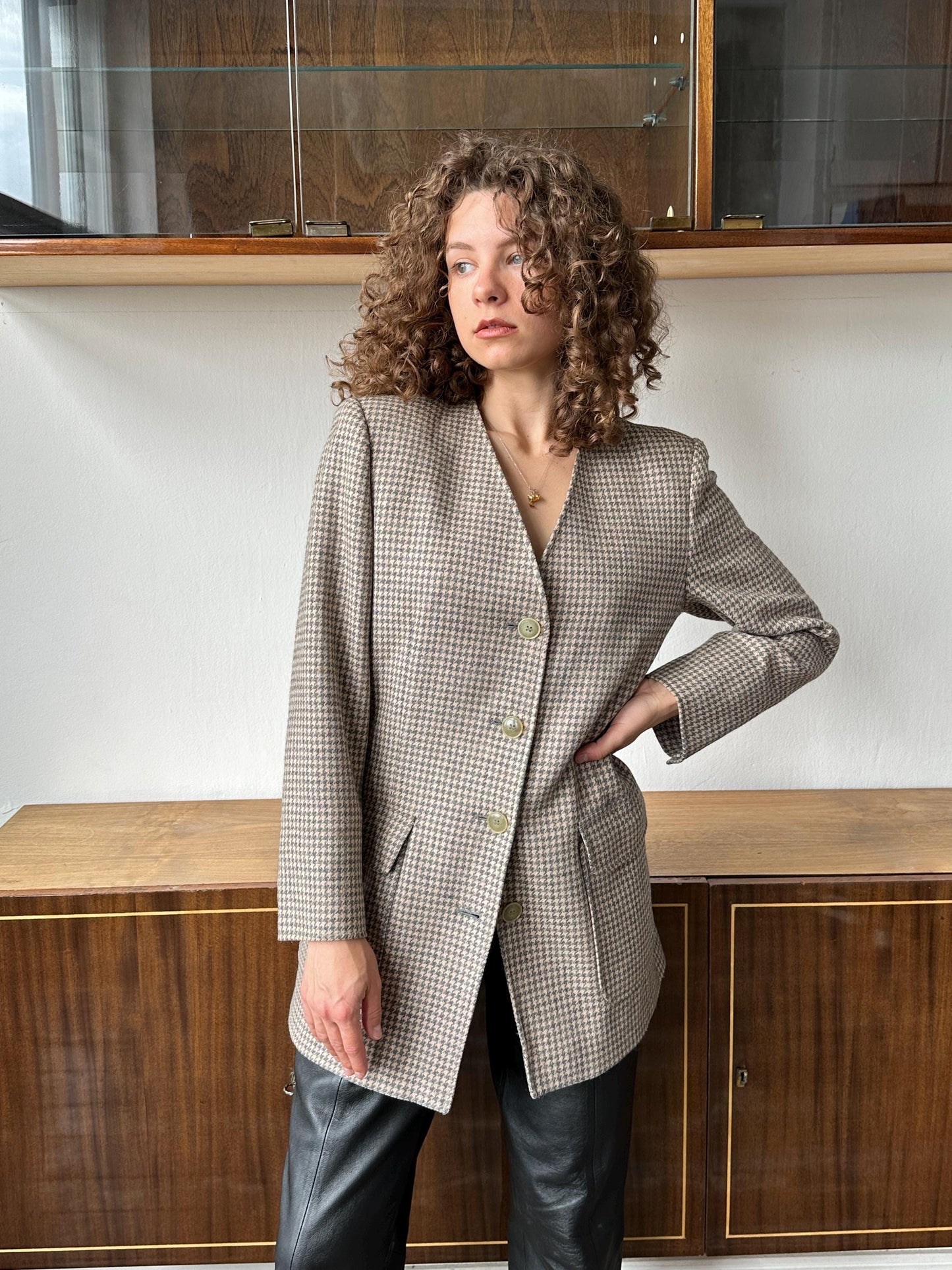 Vintage 90s Max Mara checked wool blazer in beige