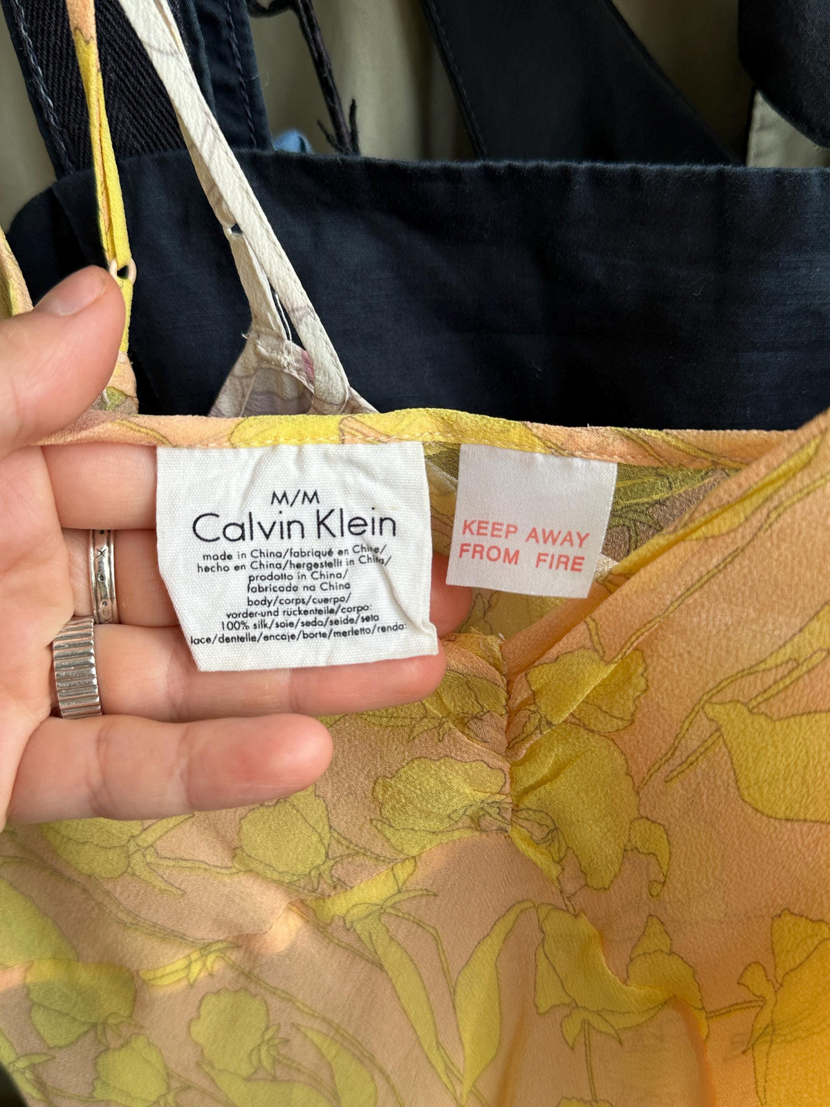 Vintage Calvin Klein Pure Silk Floral Slip Dress in Pink and Yellow
