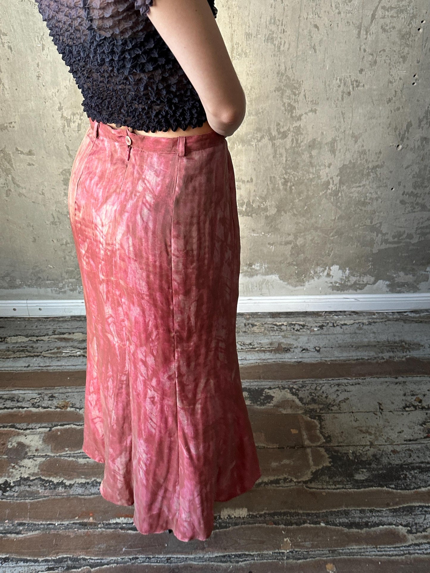 Vintage y2k shiny maxi prom skirt in golden pink