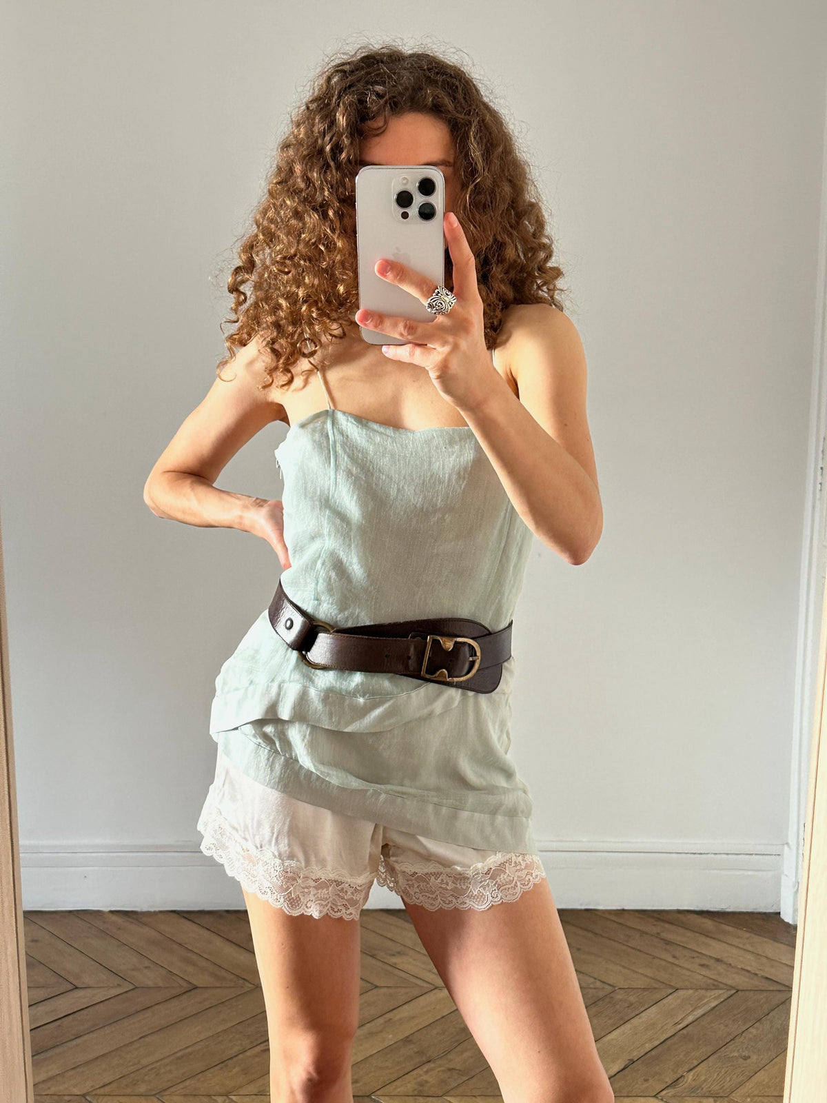 Vintage Emporio Armani Layered Silk Camisole Top in Mint Green