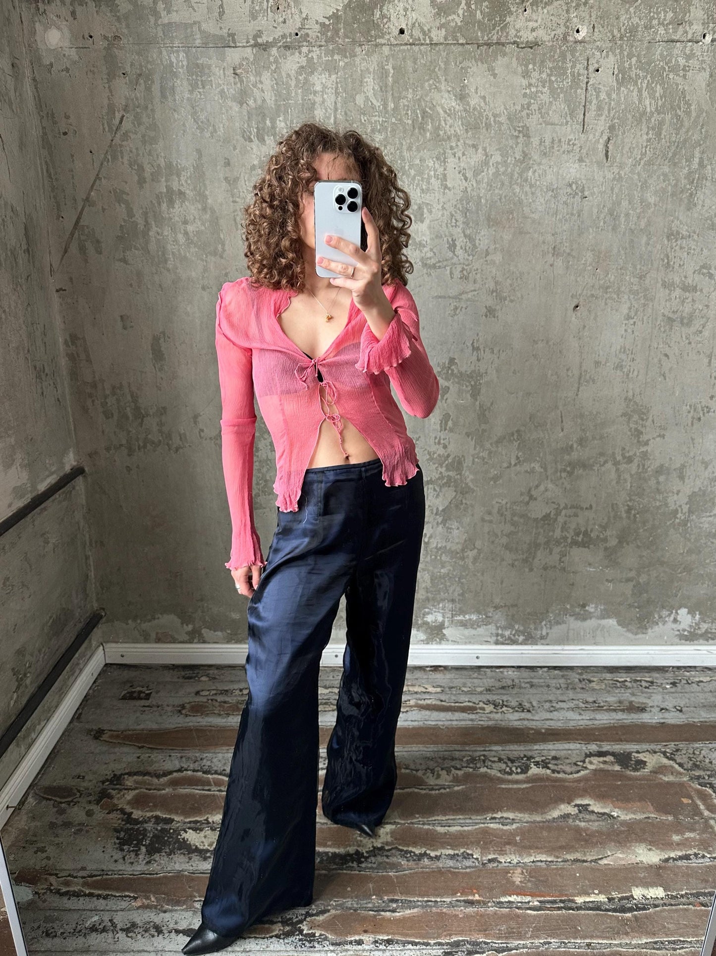 Vintage 90s wide shining disco pants in dark blue