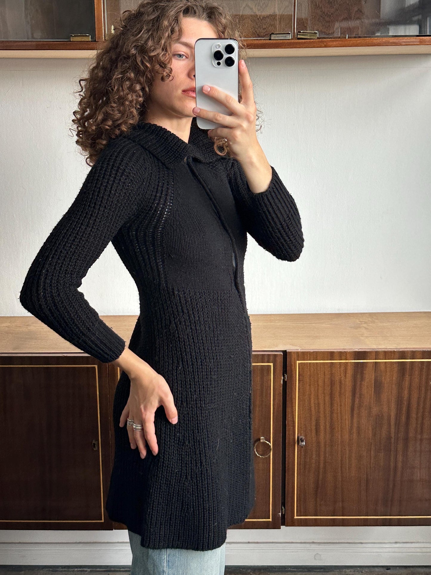 Vintage cardigan in black, button-down knit dress