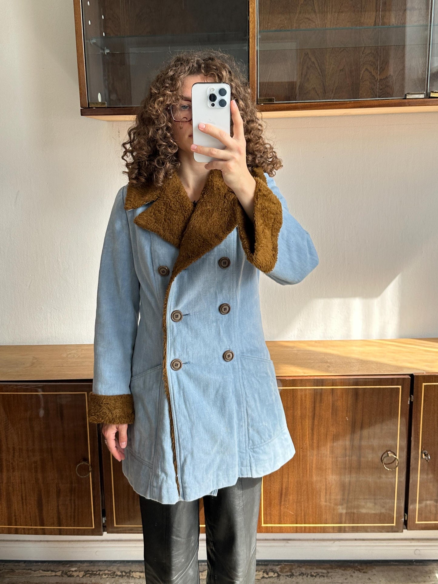 Vintage insulated denim coat in blue