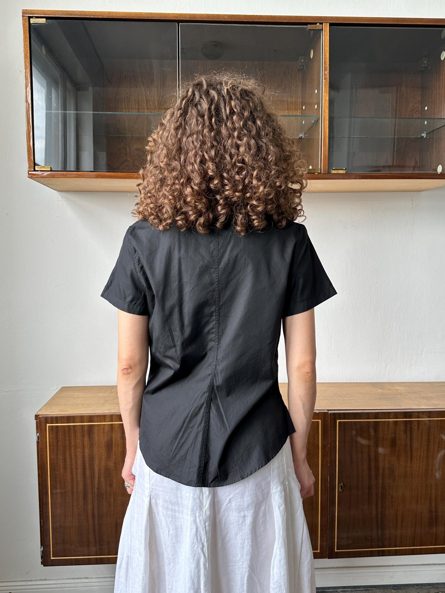 Vintage 80s regular cotton blouse in black