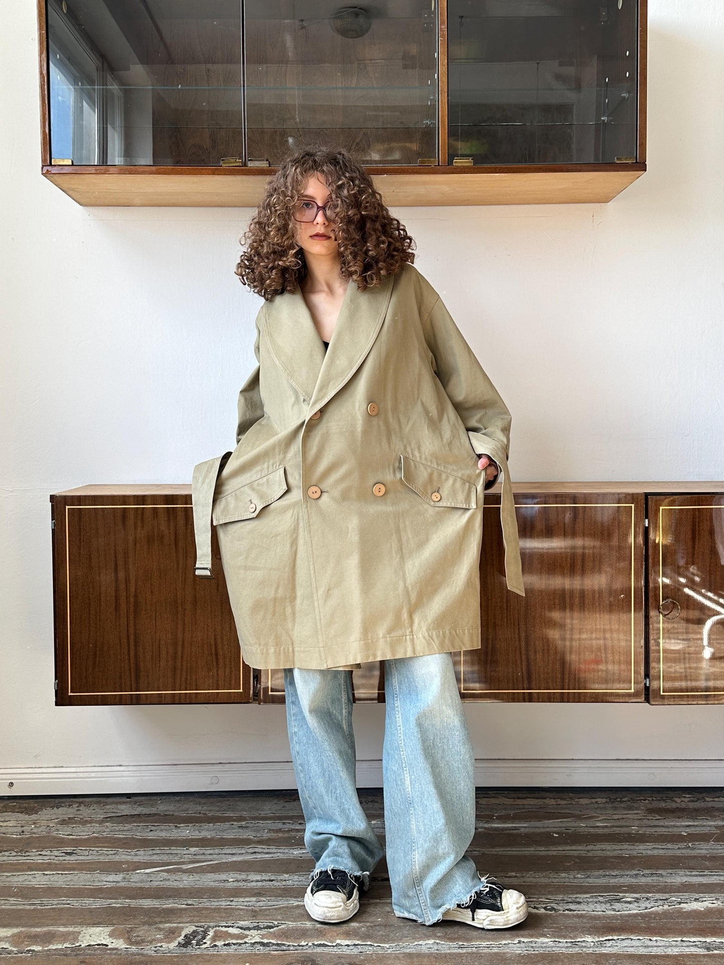 Archive 80s Issey Miyake Plantation trench coat in green, khaki