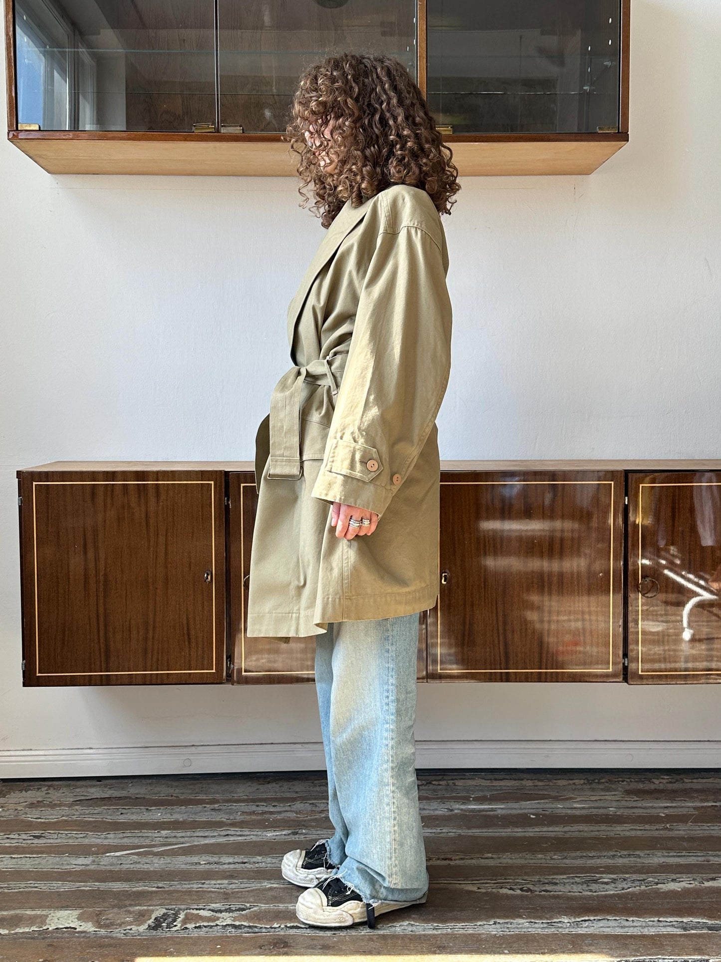 Archive 80s Issey Miyake Plantation trench coat in green, khaki
