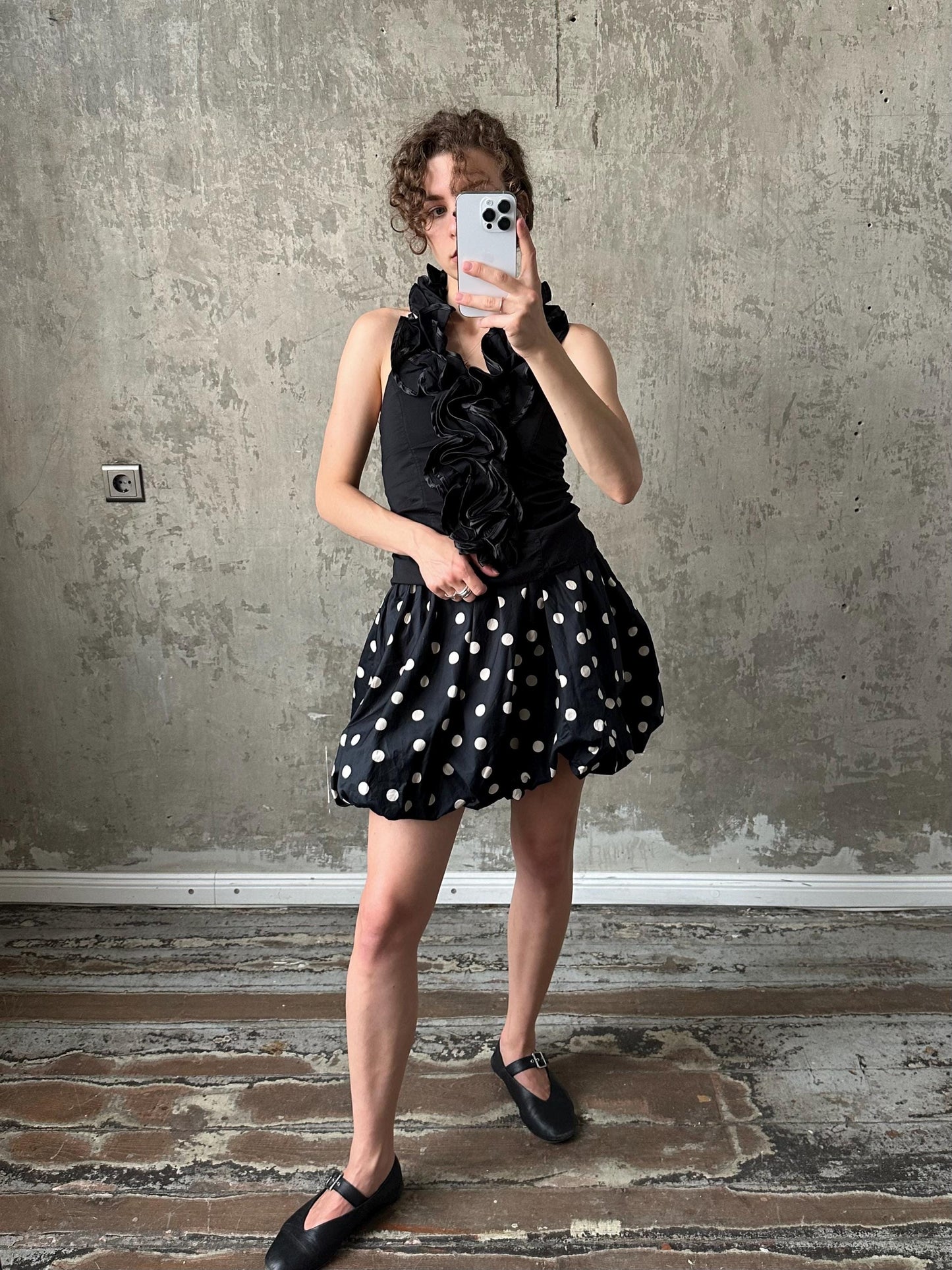 Vintage tube halter top in black with floral detail