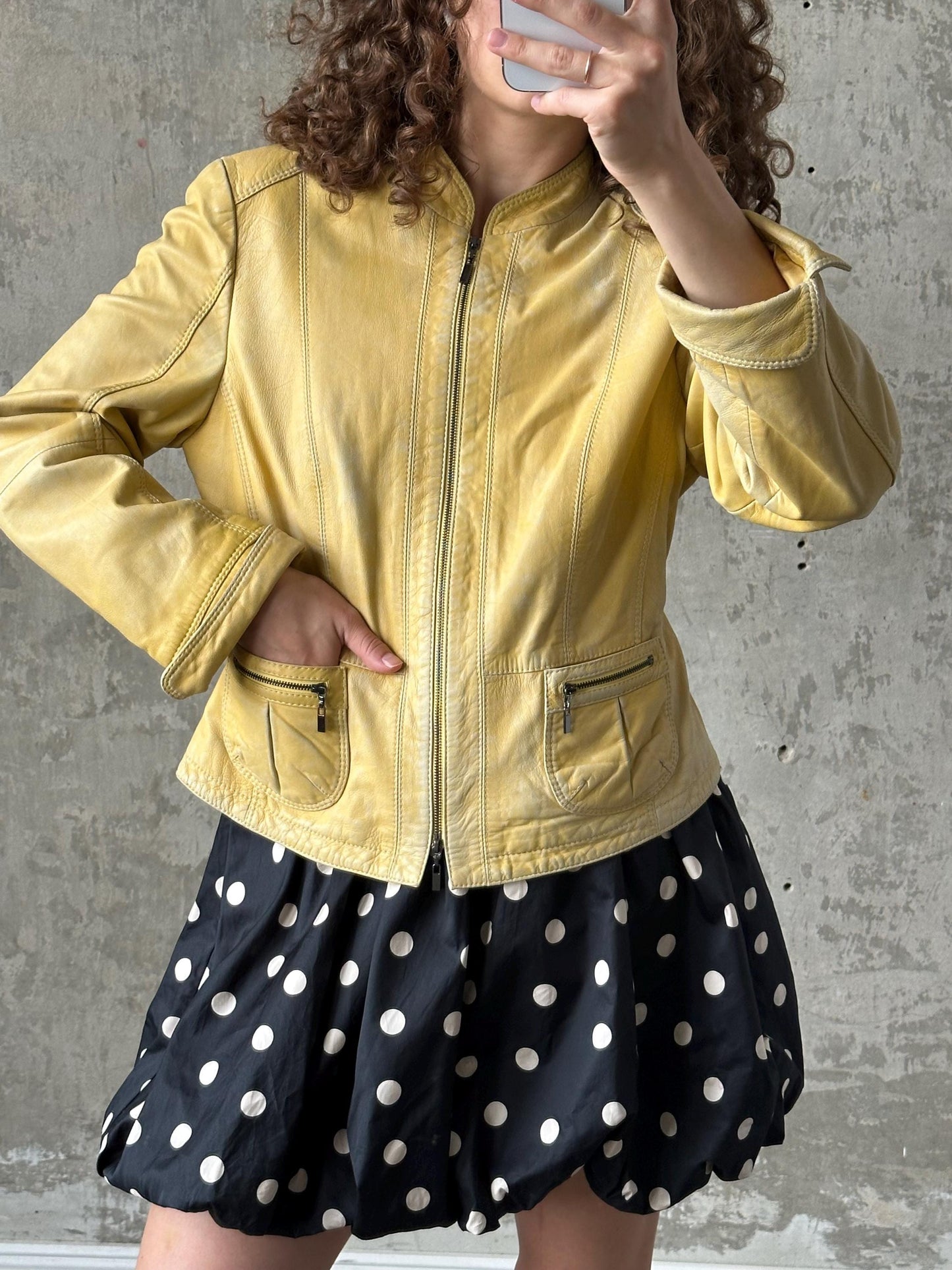 Vintage 90s burnt yellow/butter genuine leather jacket