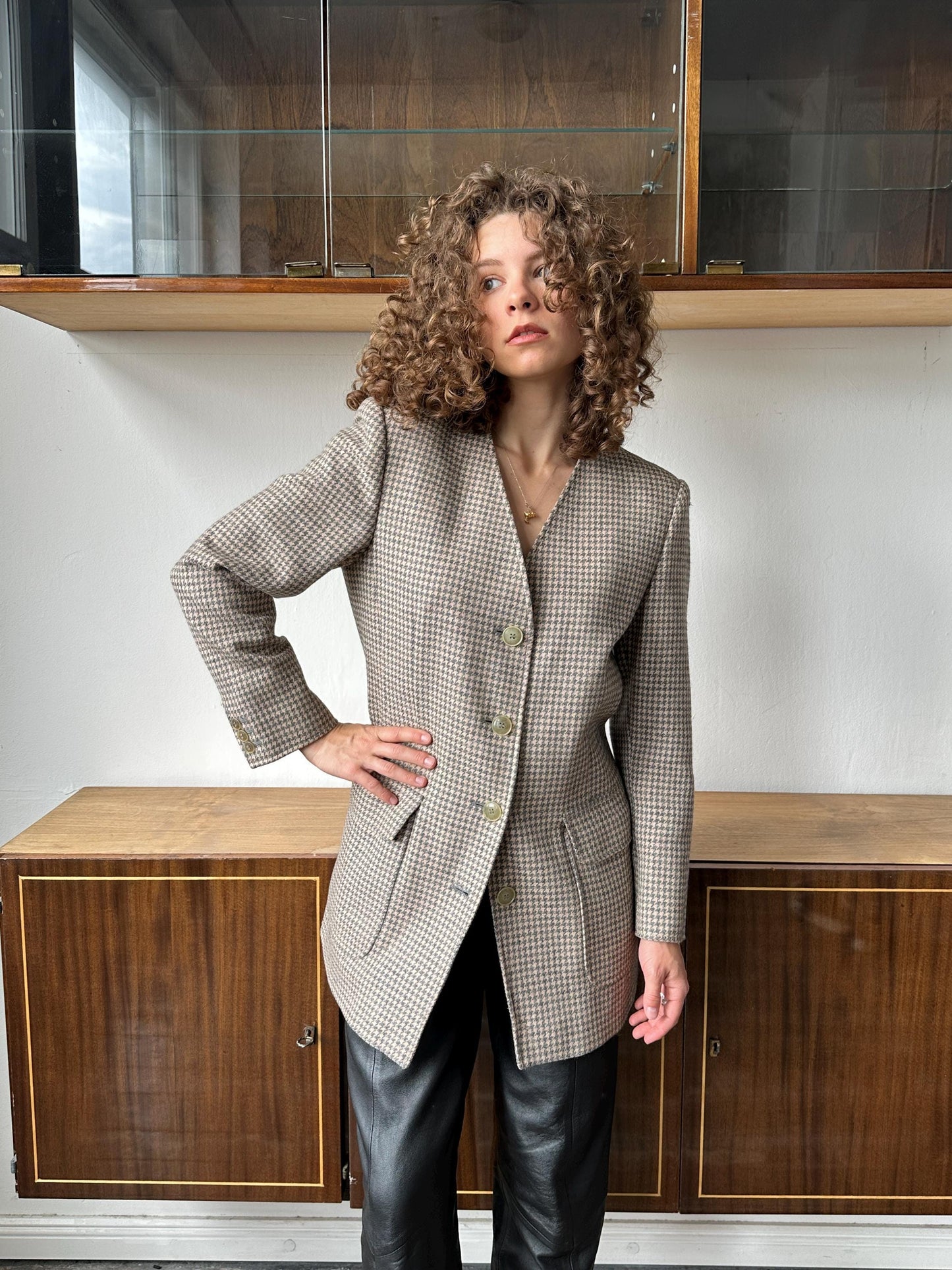 Vintage 90s Max Mara checked wool blazer in beige