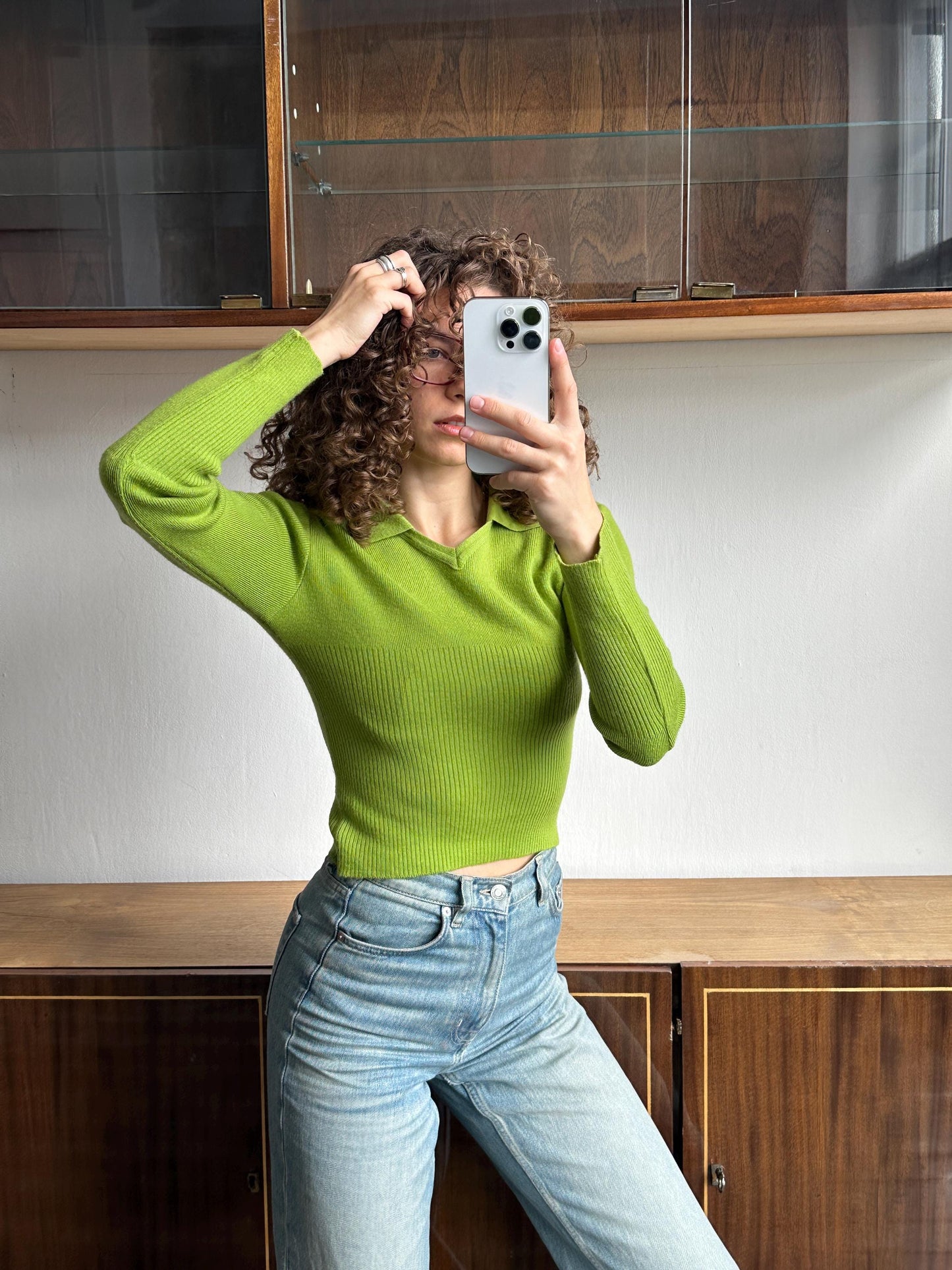 Vintage cropped wool jumper in green