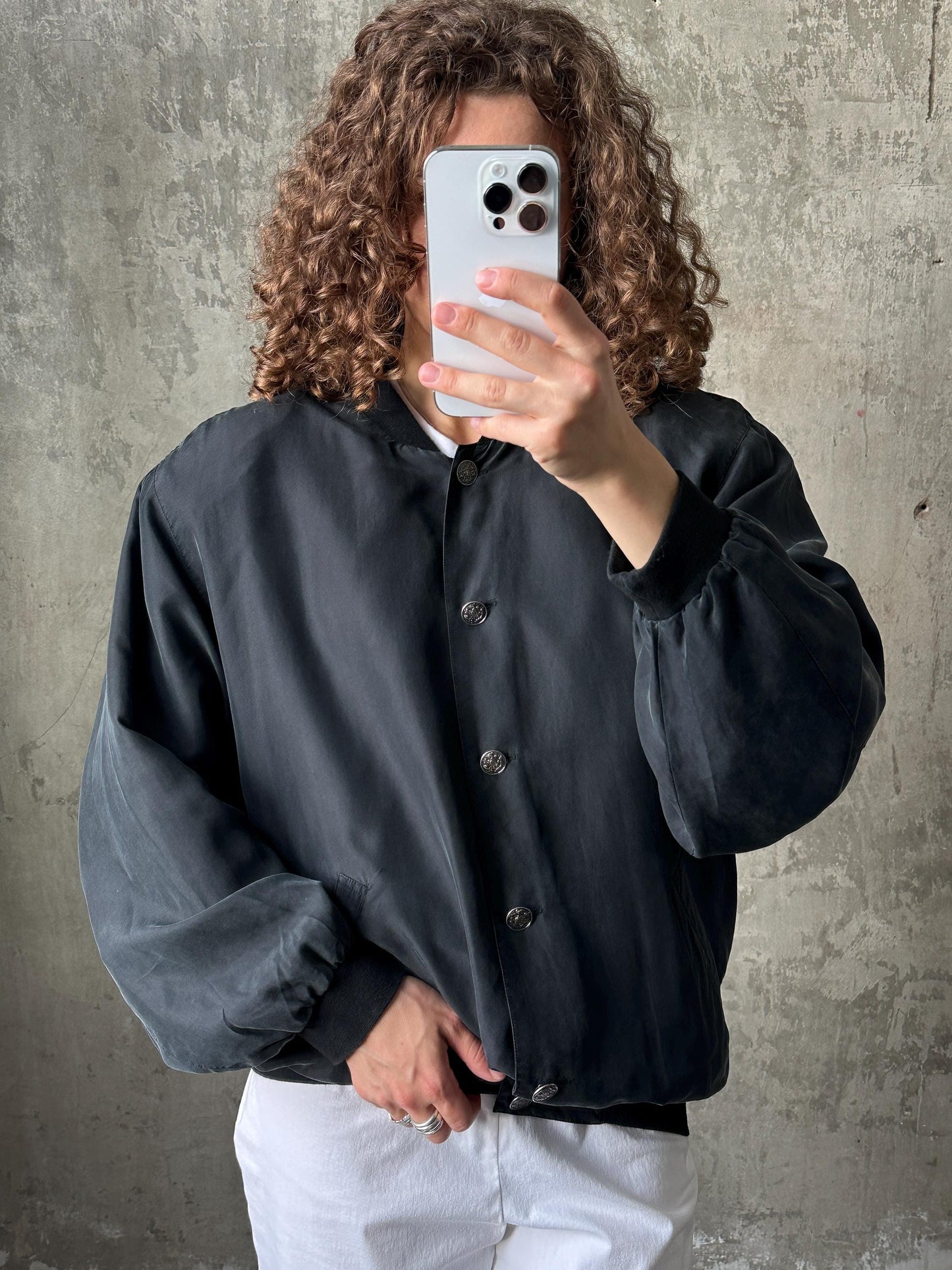 Vintage y2k oversized silk bomber jacket in black