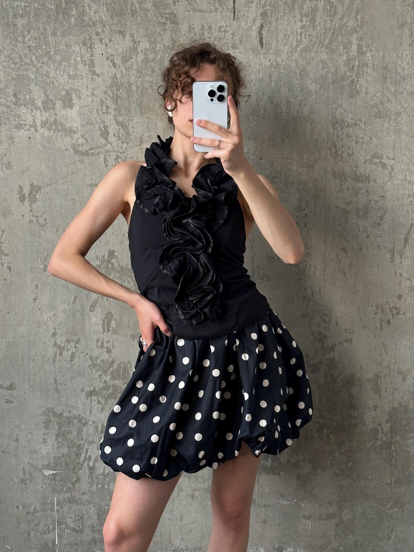 Vintage tube halter top in black with floral detail