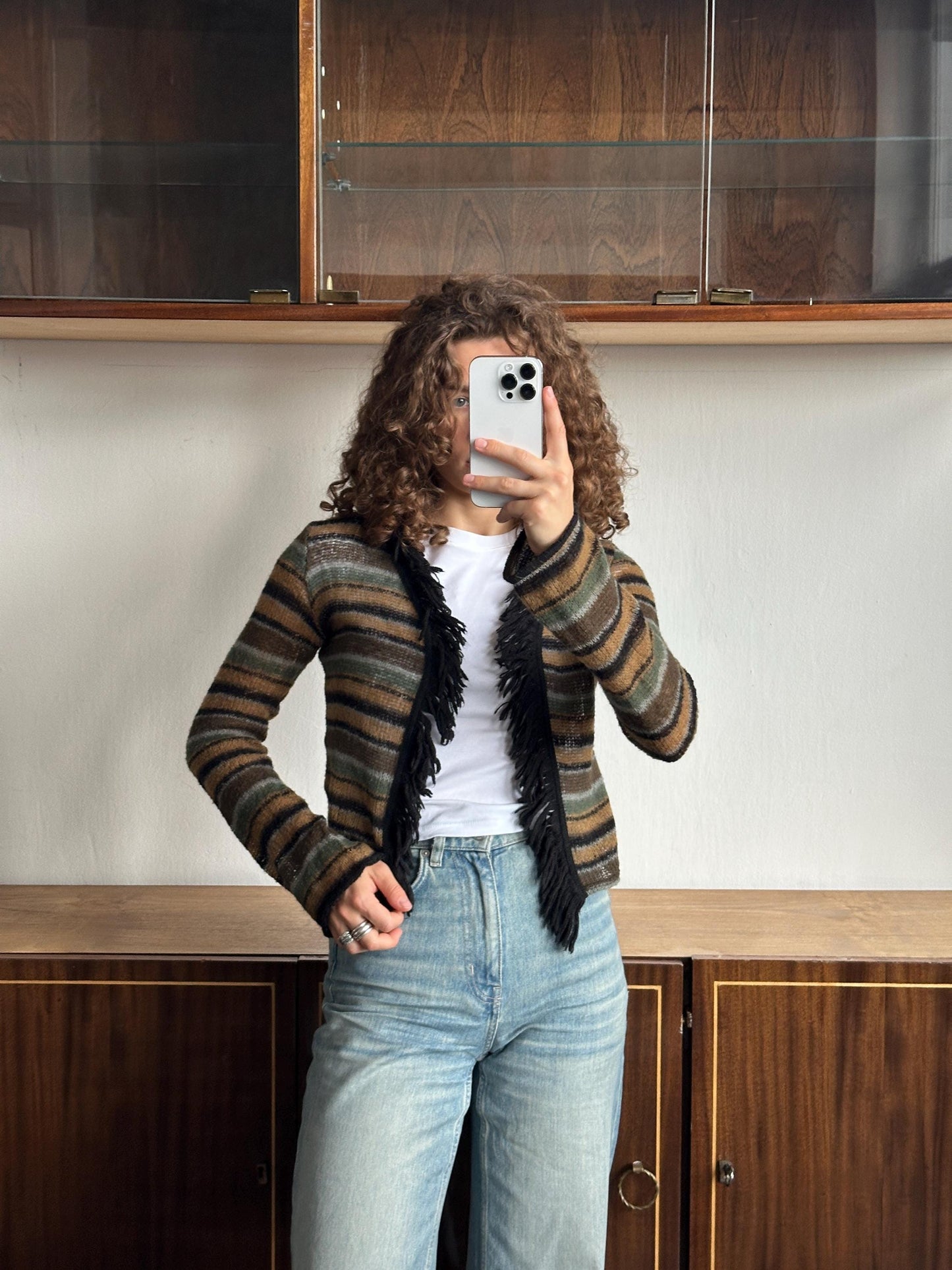 Vintage striped mohair cardigan in brown