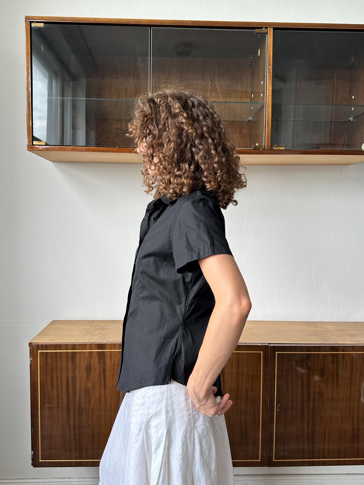 Vintage 80s regular cotton blouse in black