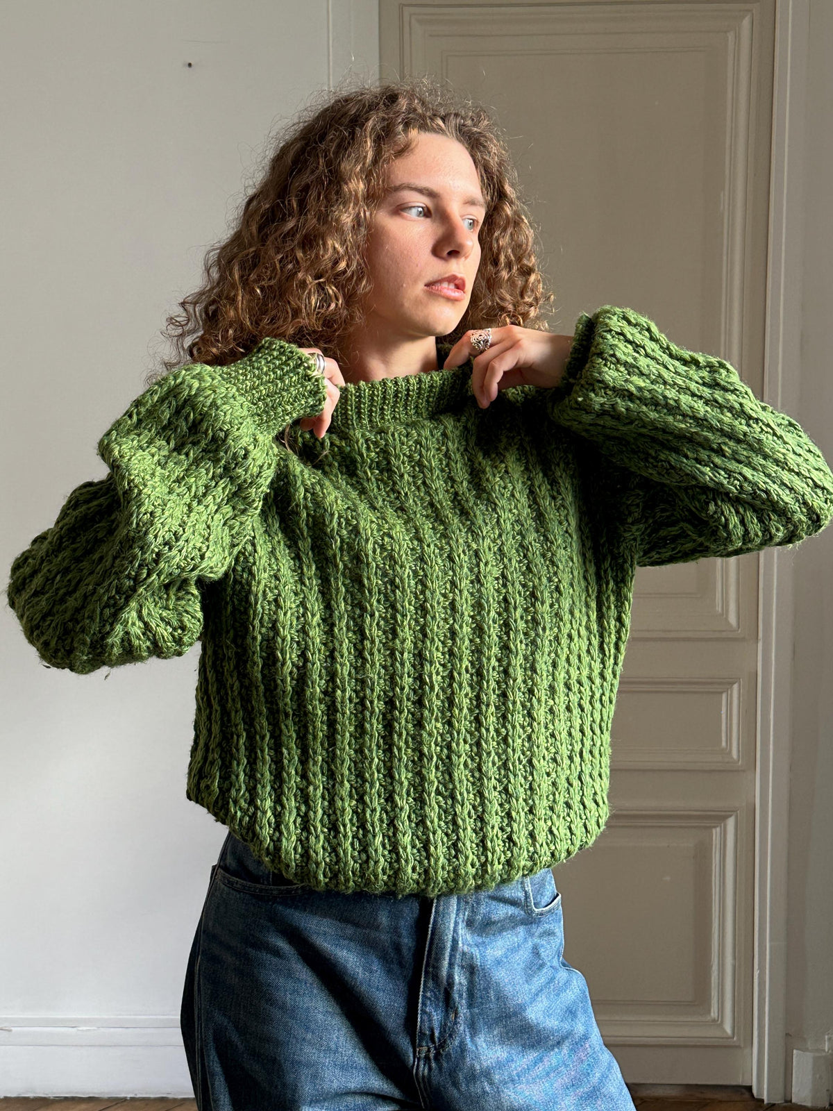 Vintage Coarse Knit Wool Sweater in Green