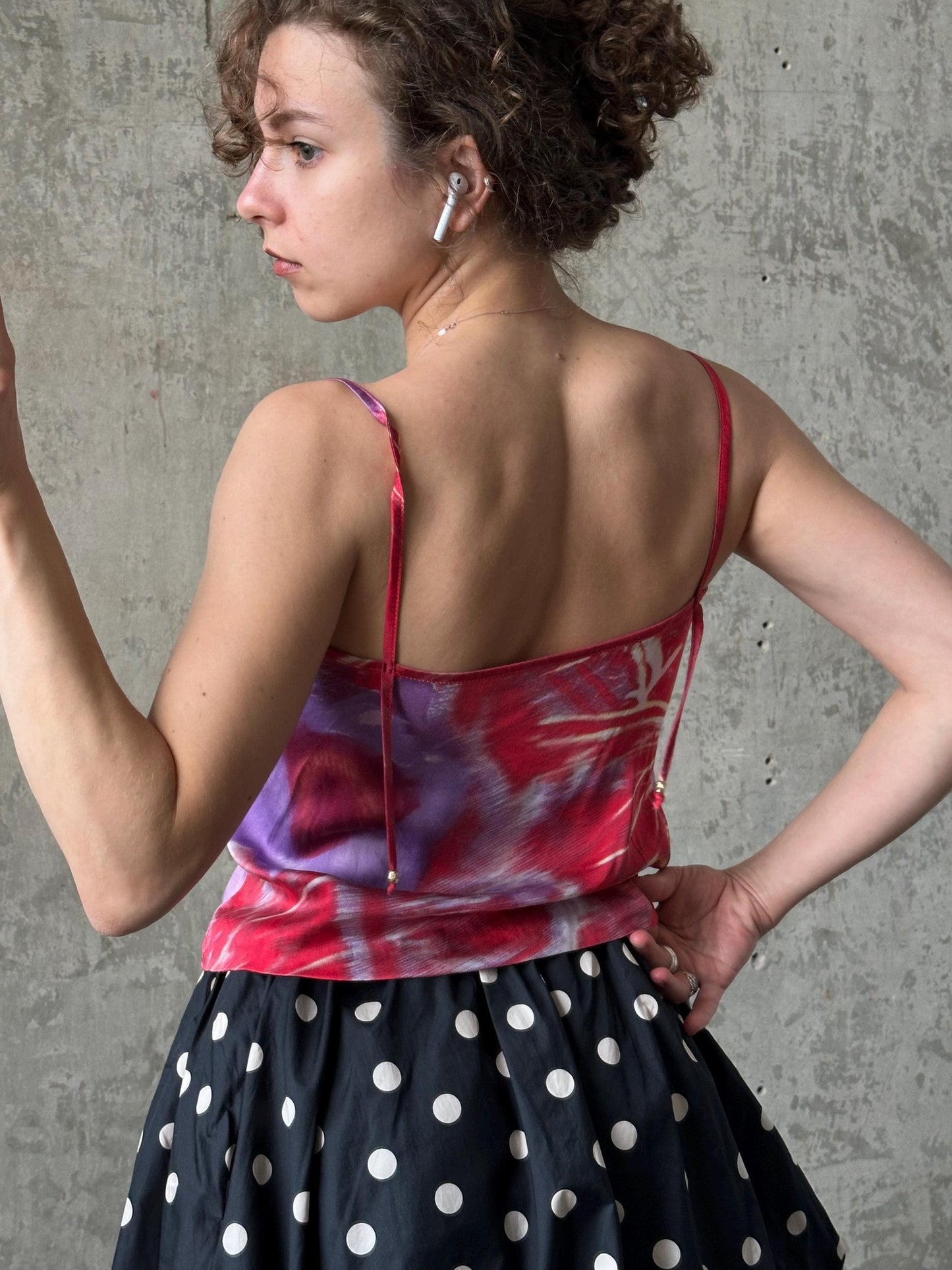 Vintage 2000s Roberto Cavalli silk floral motif tank top