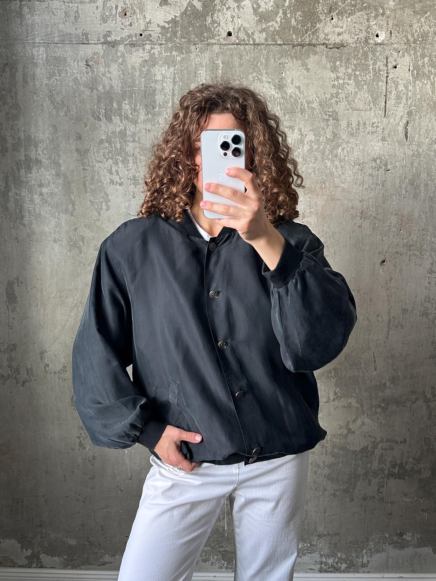 Vintage y2k oversized silk bomber jacket in black