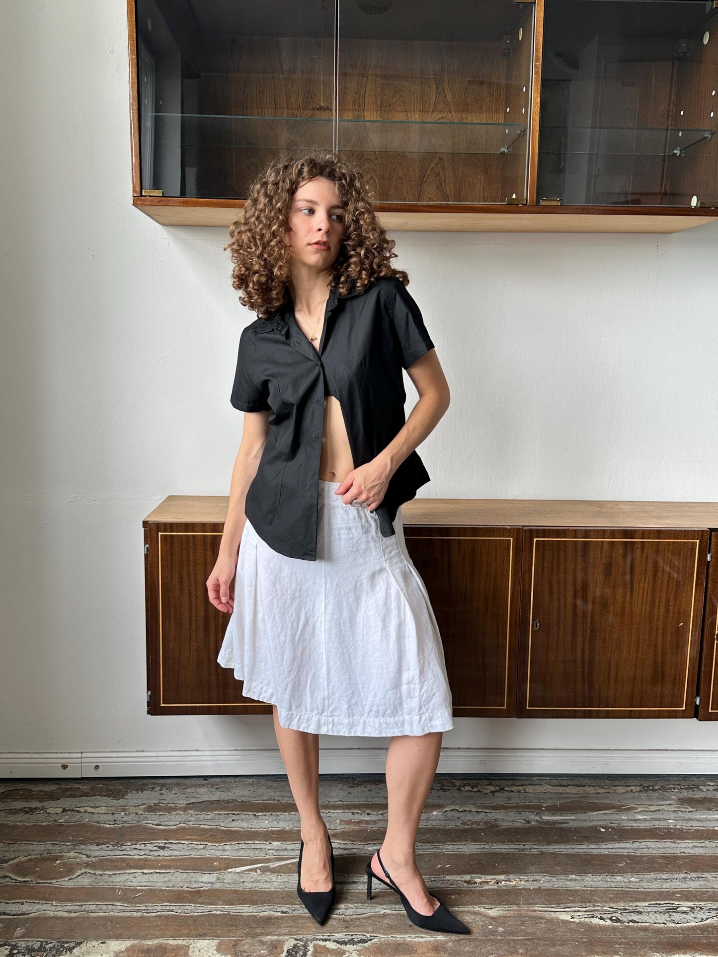Vintage 80s regular cotton blouse in black