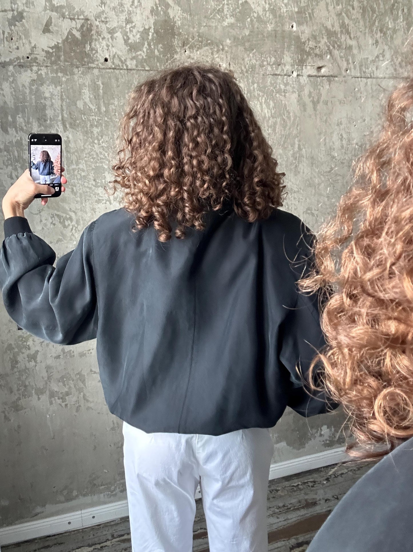 Vintage y2k oversized silk bomber jacket in black