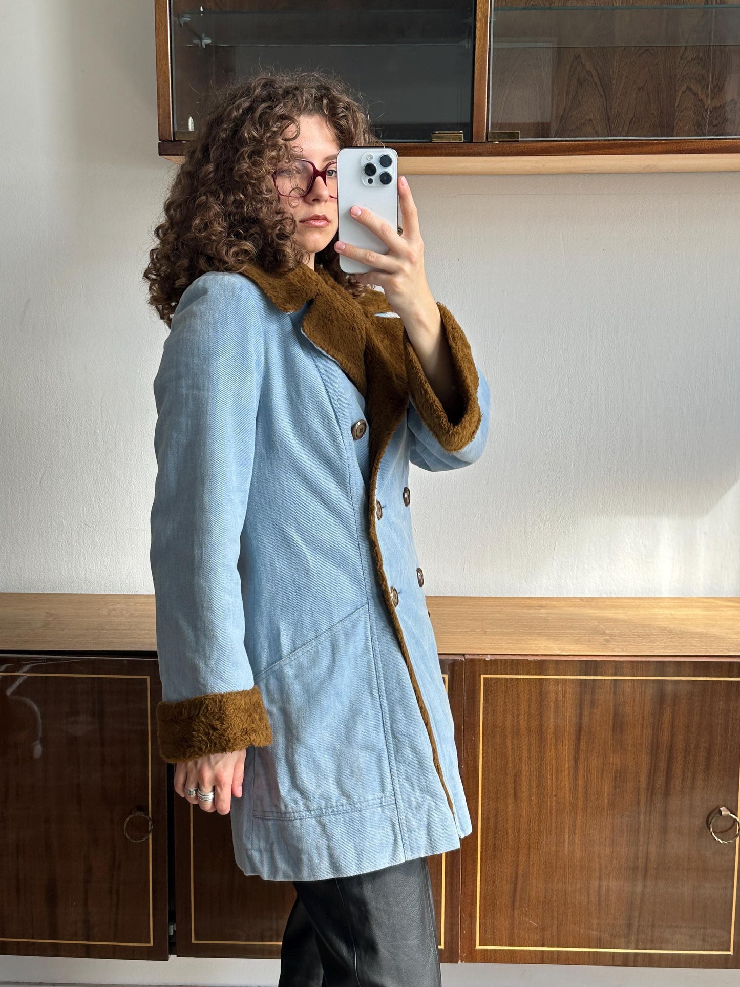 Vintage insulated denim coat in blue