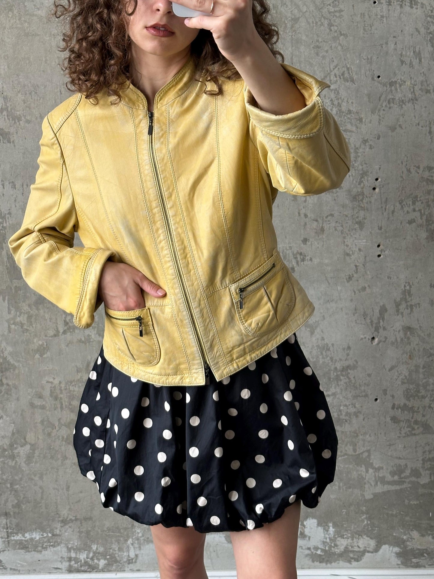 Vintage 90s burnt yellow/butter genuine leather jacket