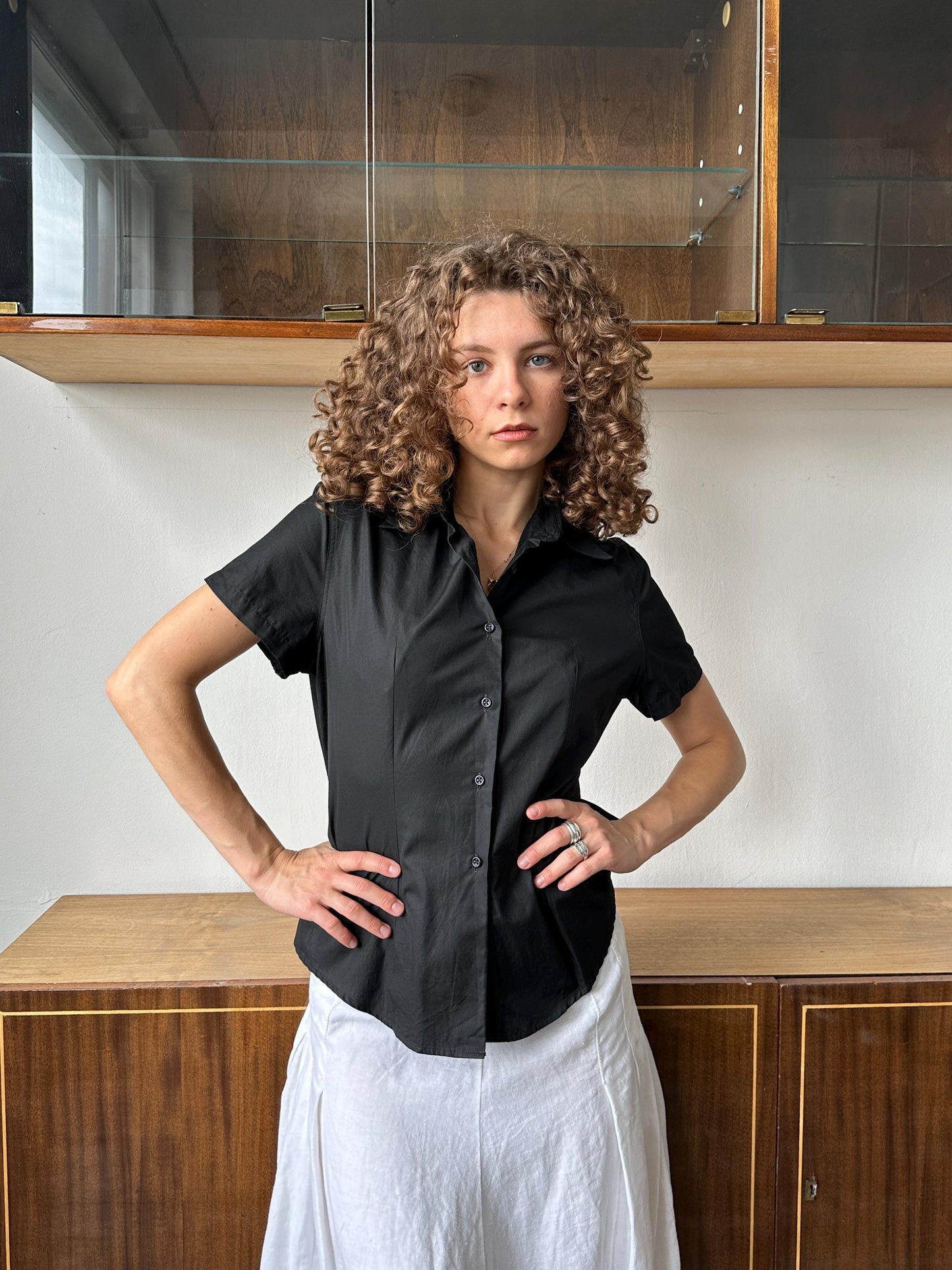 Vintage 80s regular cotton blouse in black