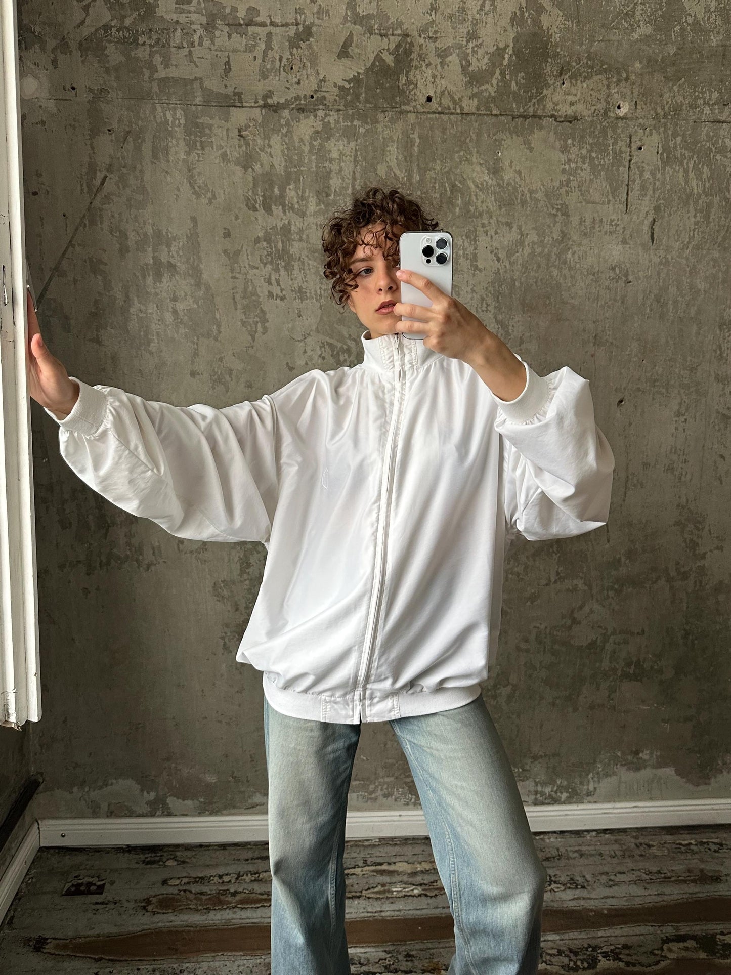 Vintage y2k lightweight athletic jacket in white