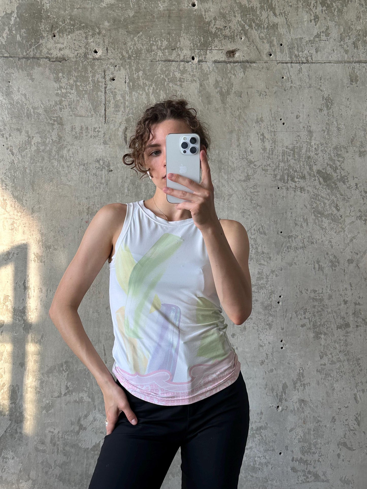 Vintage DIESEL pastel abstract print tank top in white