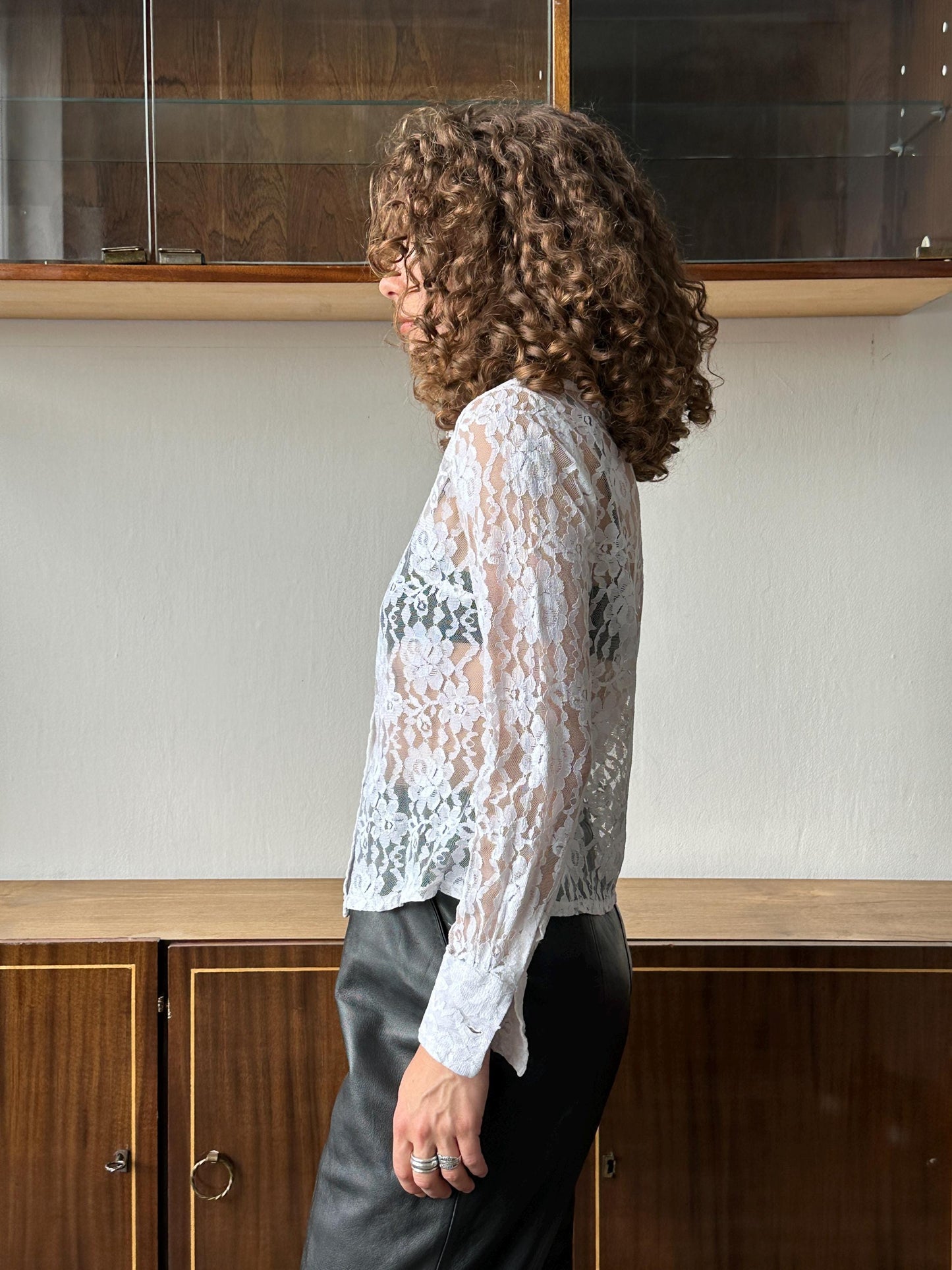 Vintage lace blouse in white, sheer blouse