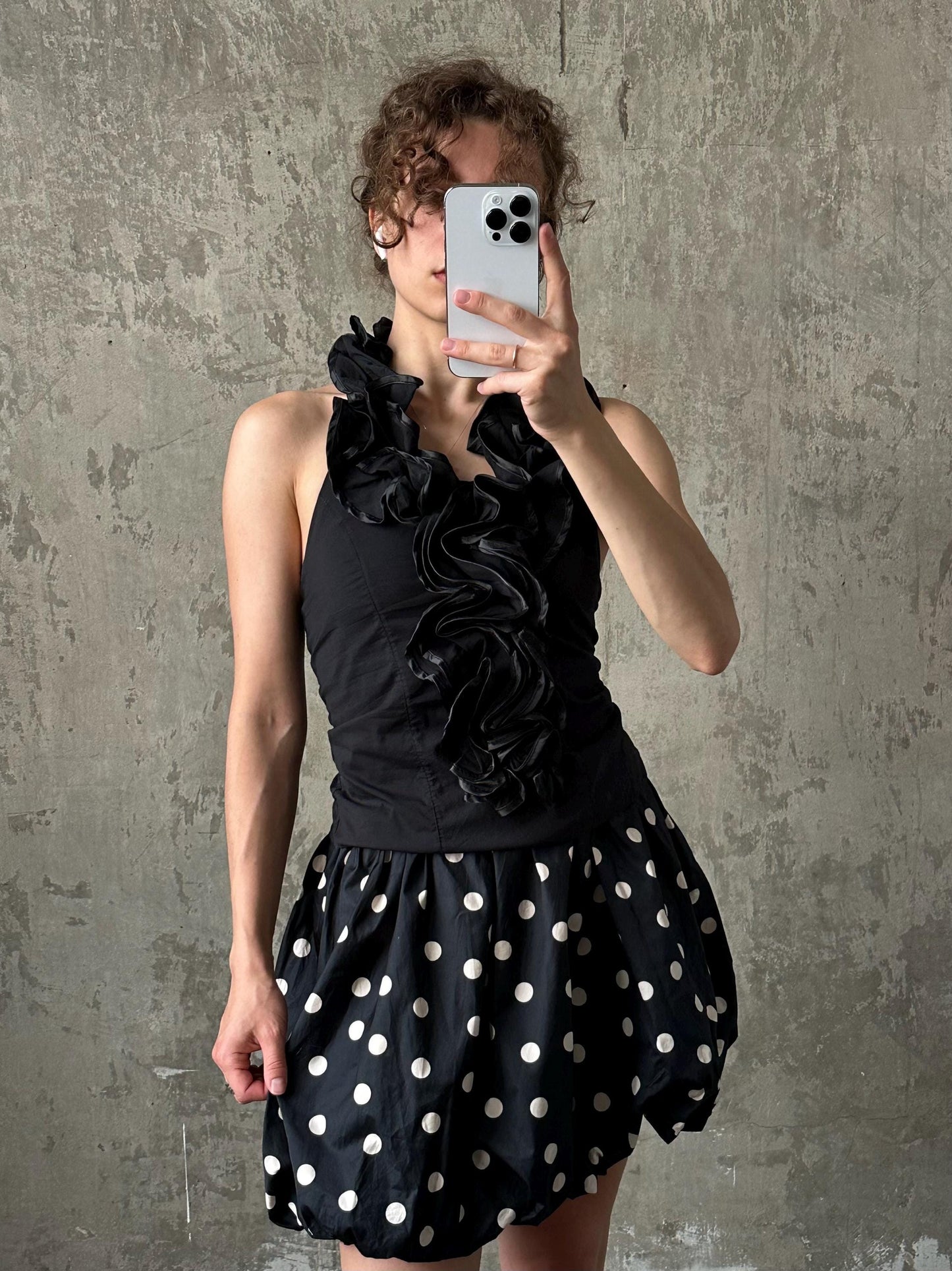 Vintage tube halter top in black with floral detail