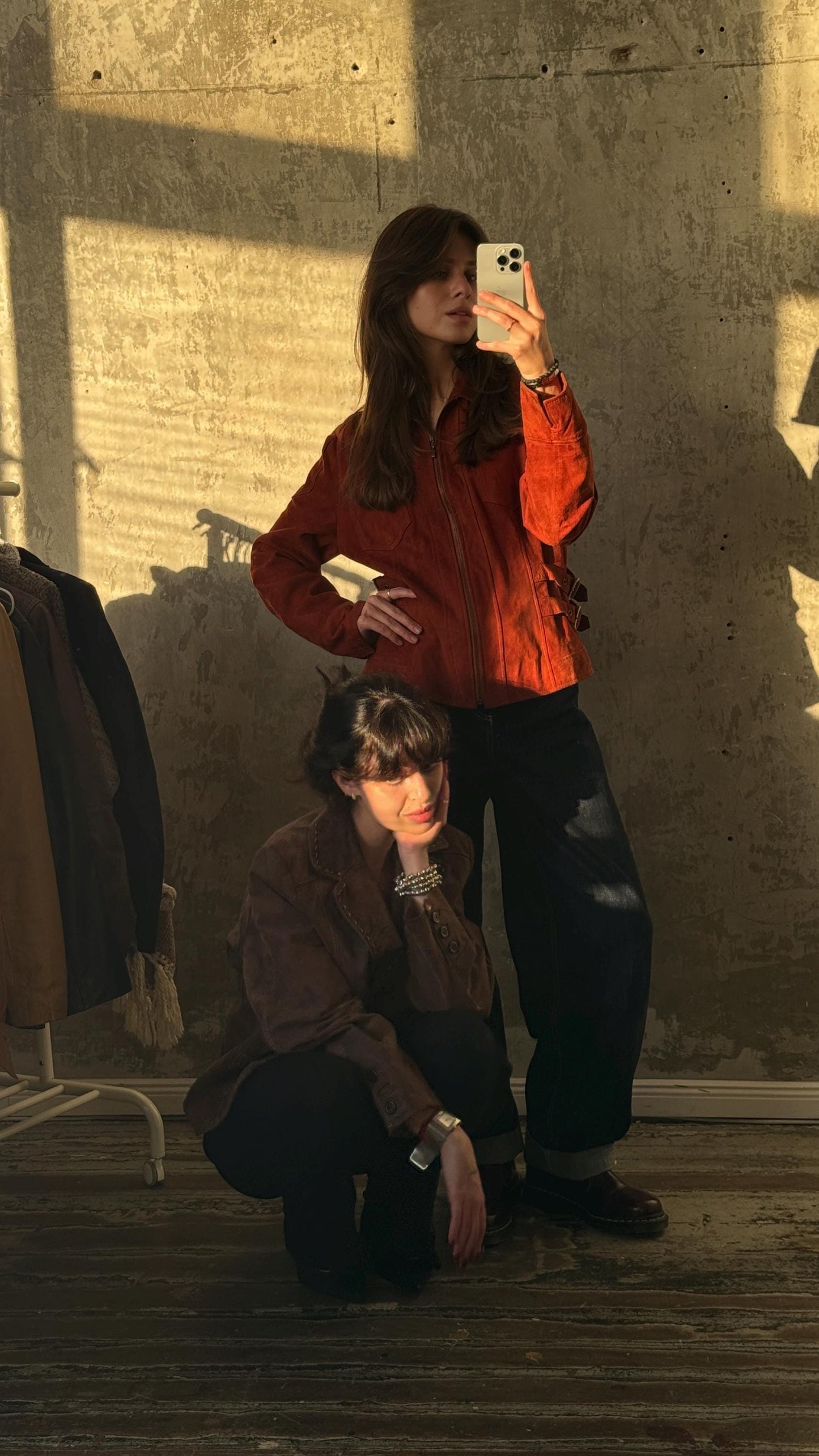 Vintage Leather Suede Boxy Jacket In Orange