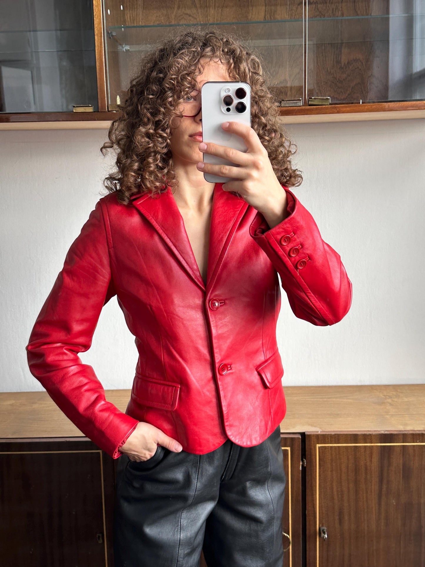 Vintage 90s soft leather jacket in red