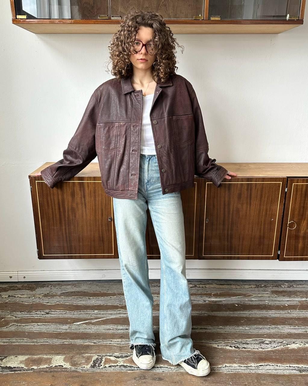Vintage 90s boxy leather jacket in brown