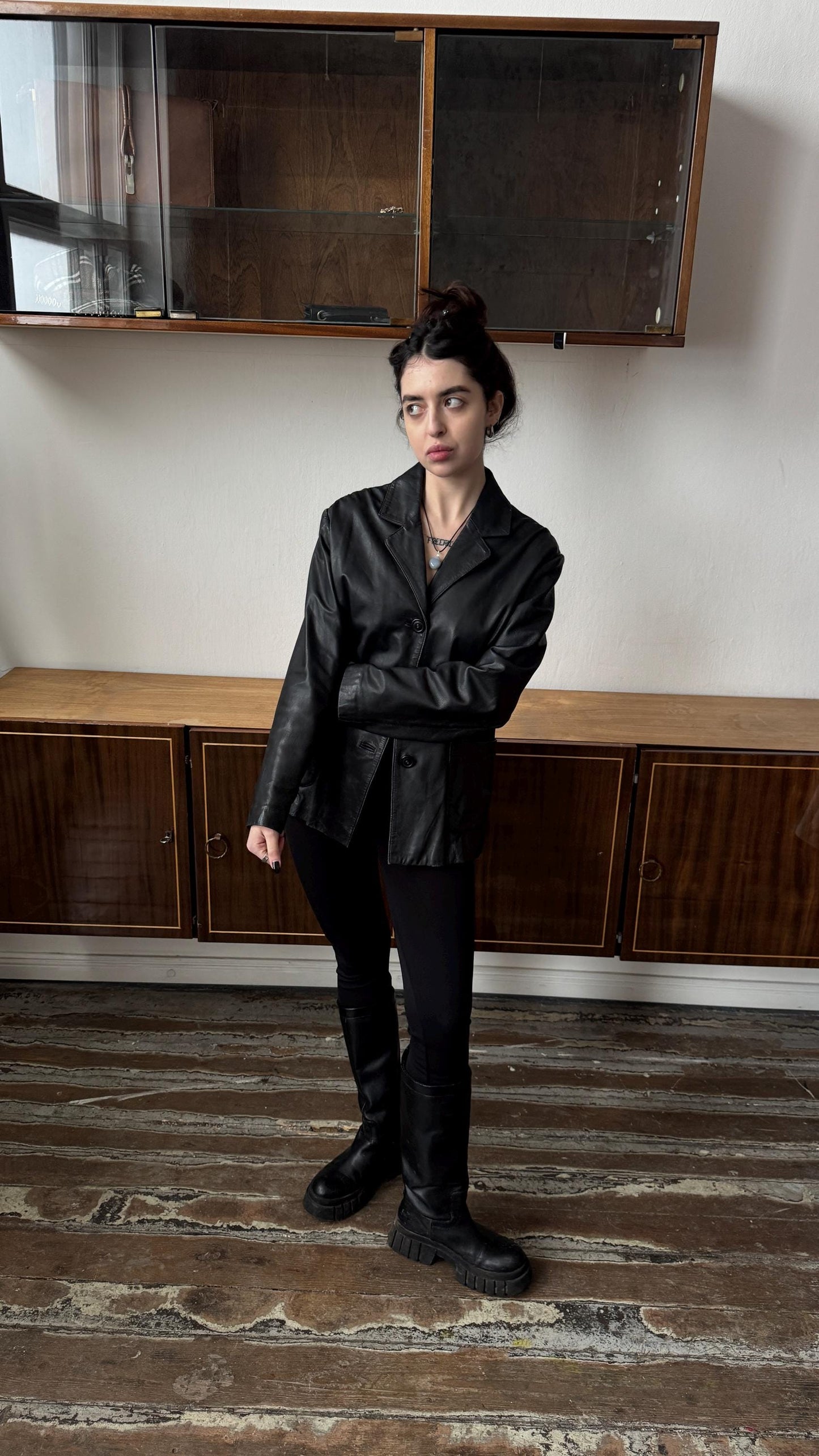 Vintage 80s Oversized Leather Blazer In Black