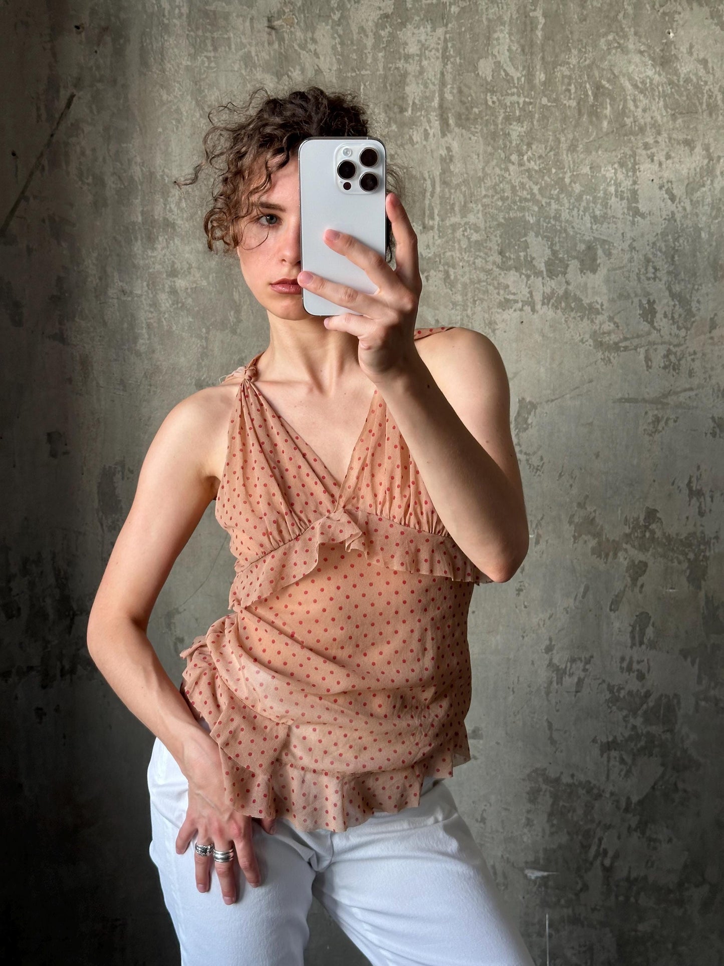 Vintage 00s Liu Jo polka dot sleeveless top in beige