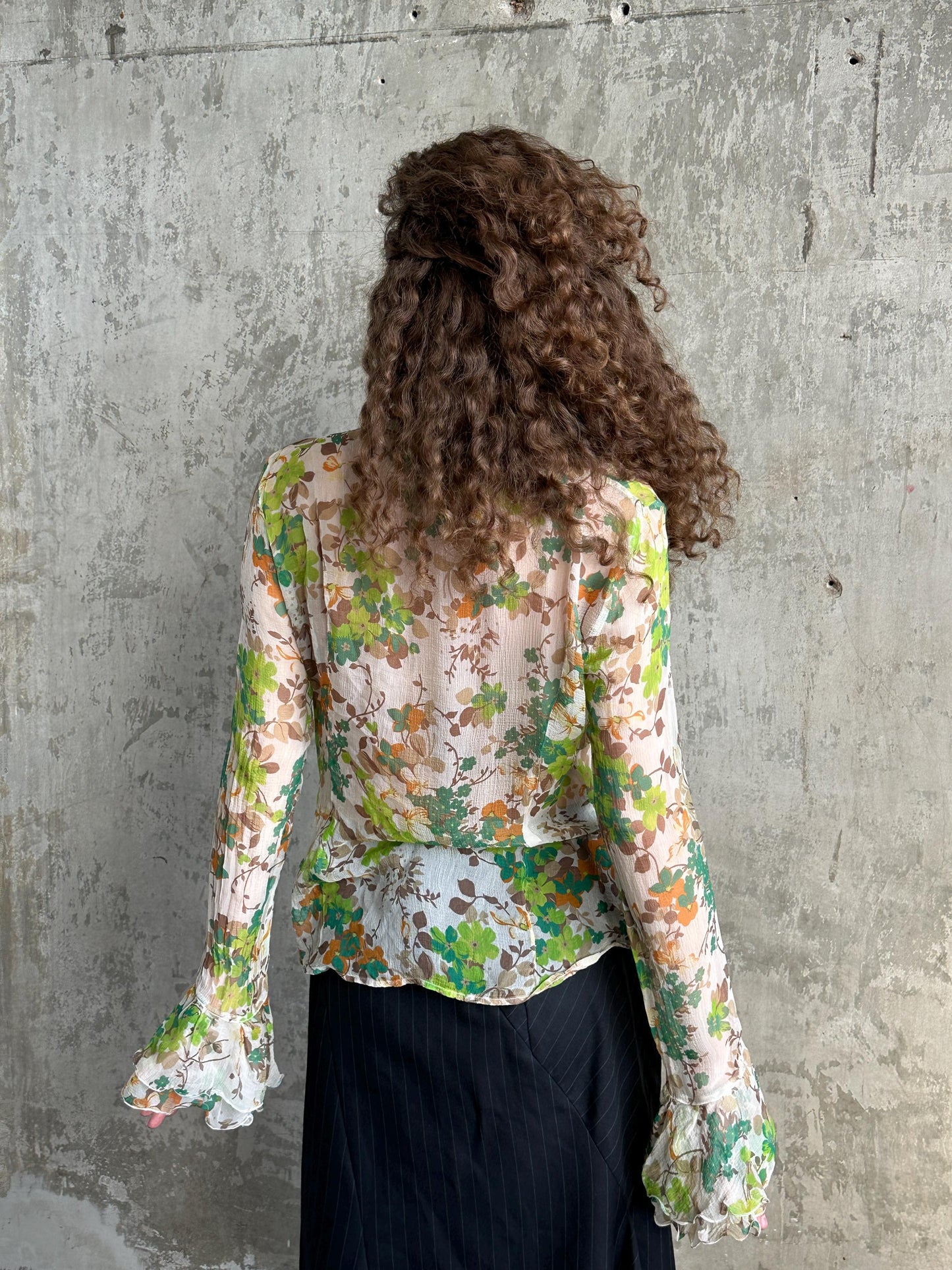 Vintage Dolce & Gabbana Silk Floral Blouse in Green