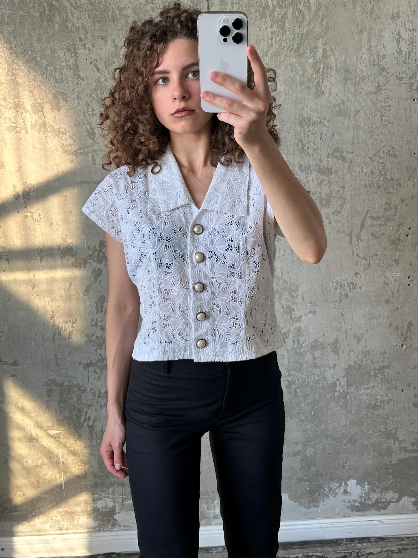 Vintage 80s white lace women's blouse