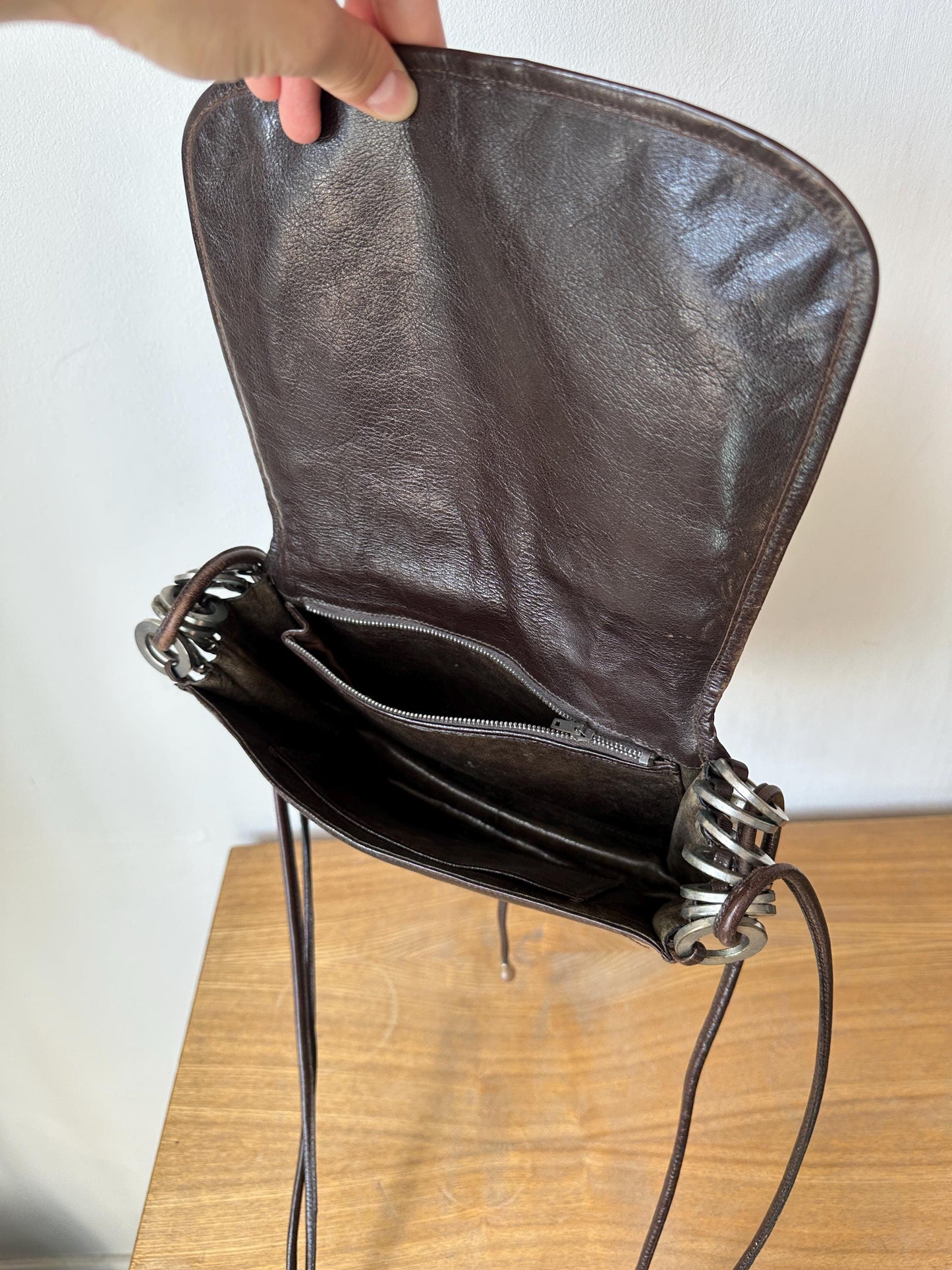 Vintage Dark Brown Leather Crossbody Saddle Bag