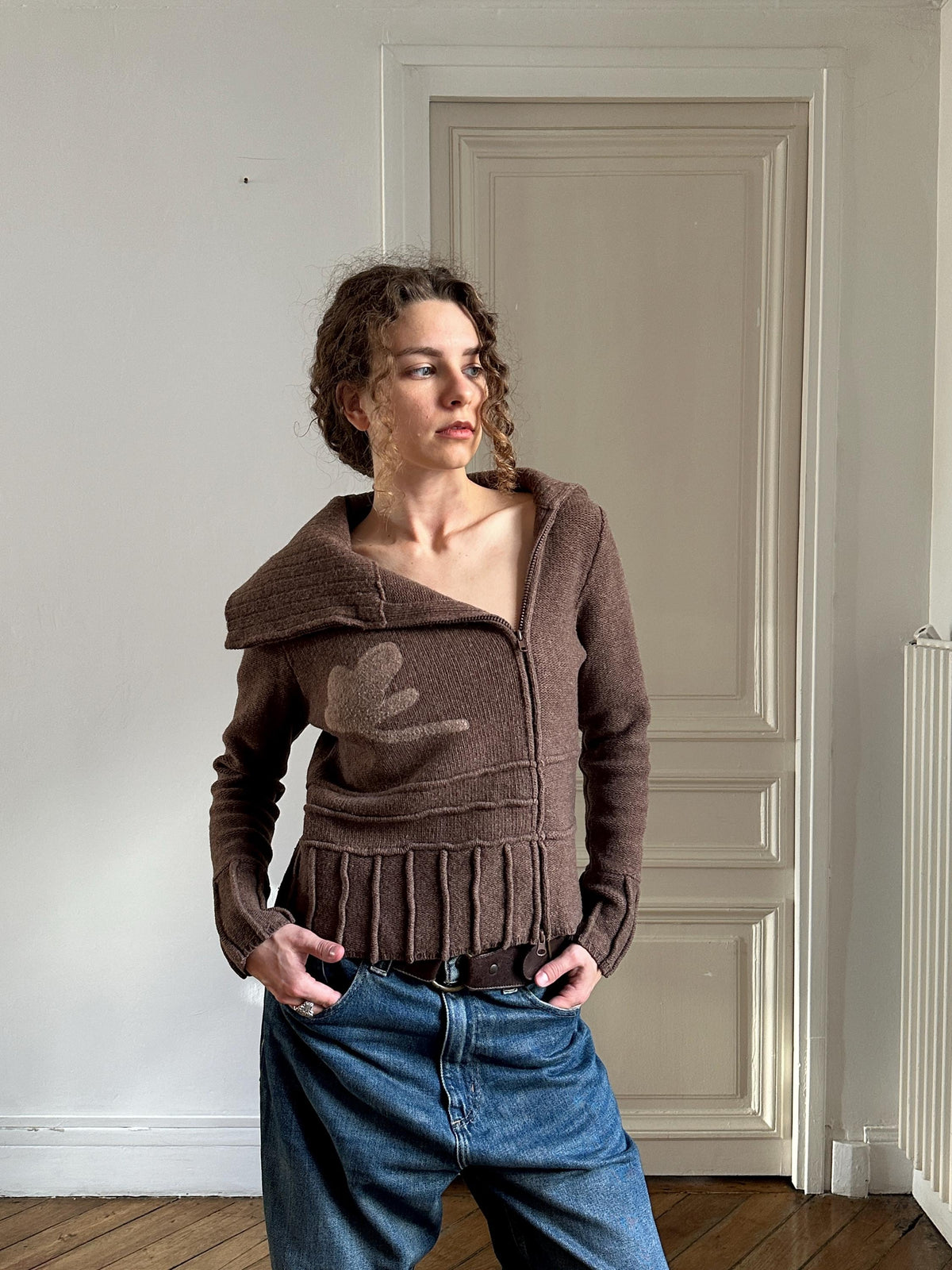 Vintage Funnel Neck Brown Lambswool Sweater