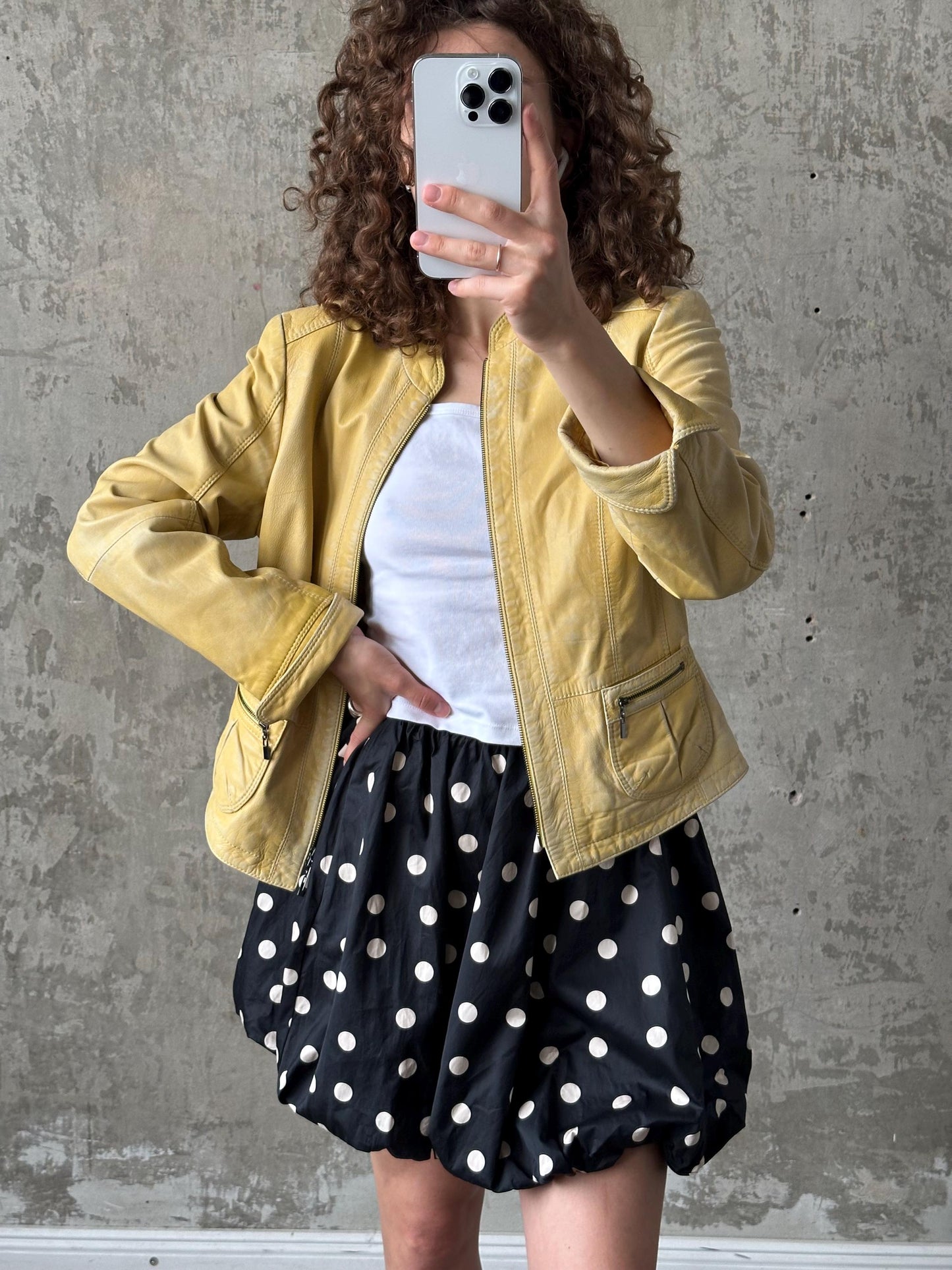 Vintage 90s burnt yellow/butter genuine leather jacket