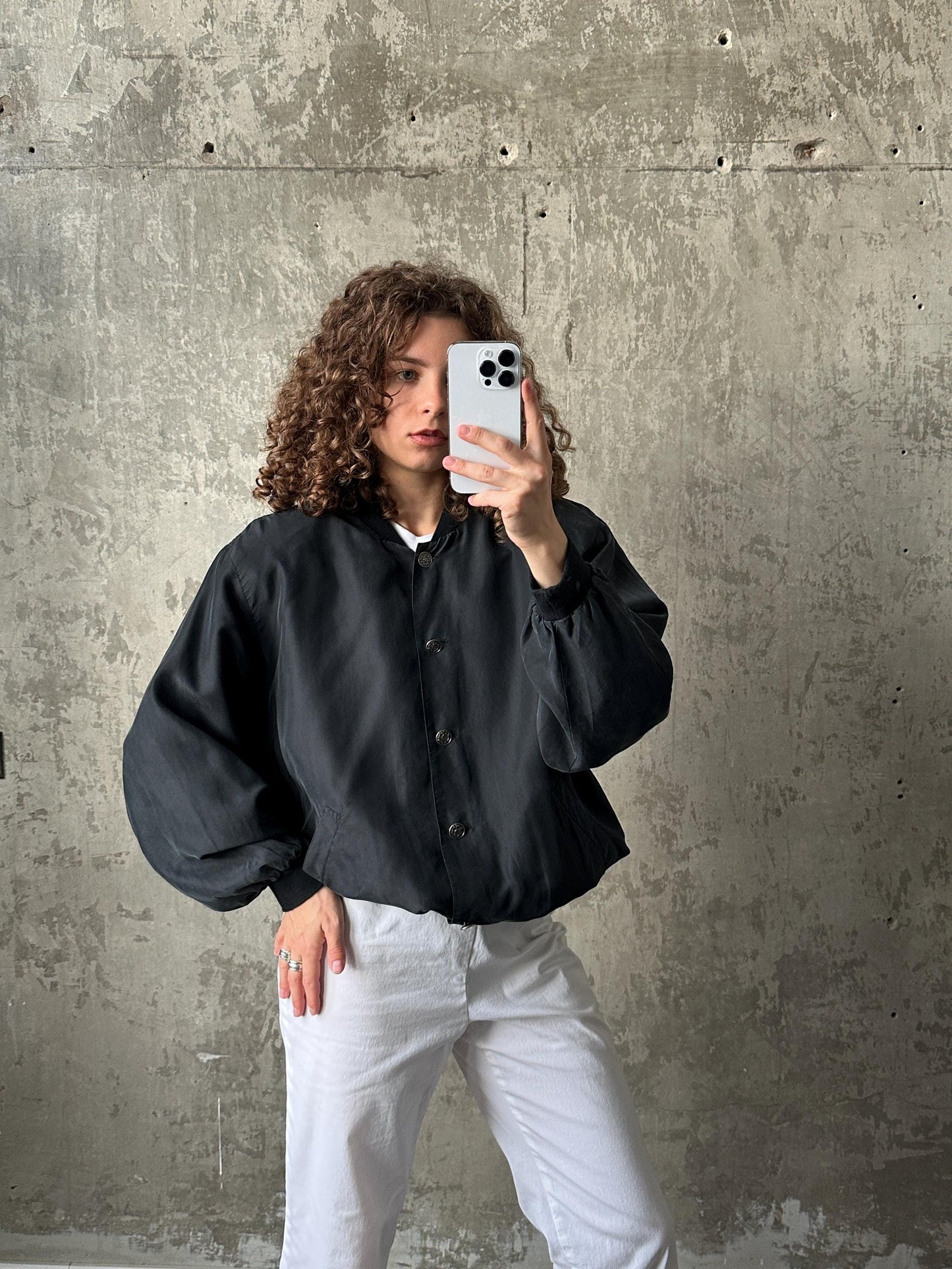Vintage y2k oversized silk bomber jacket in black