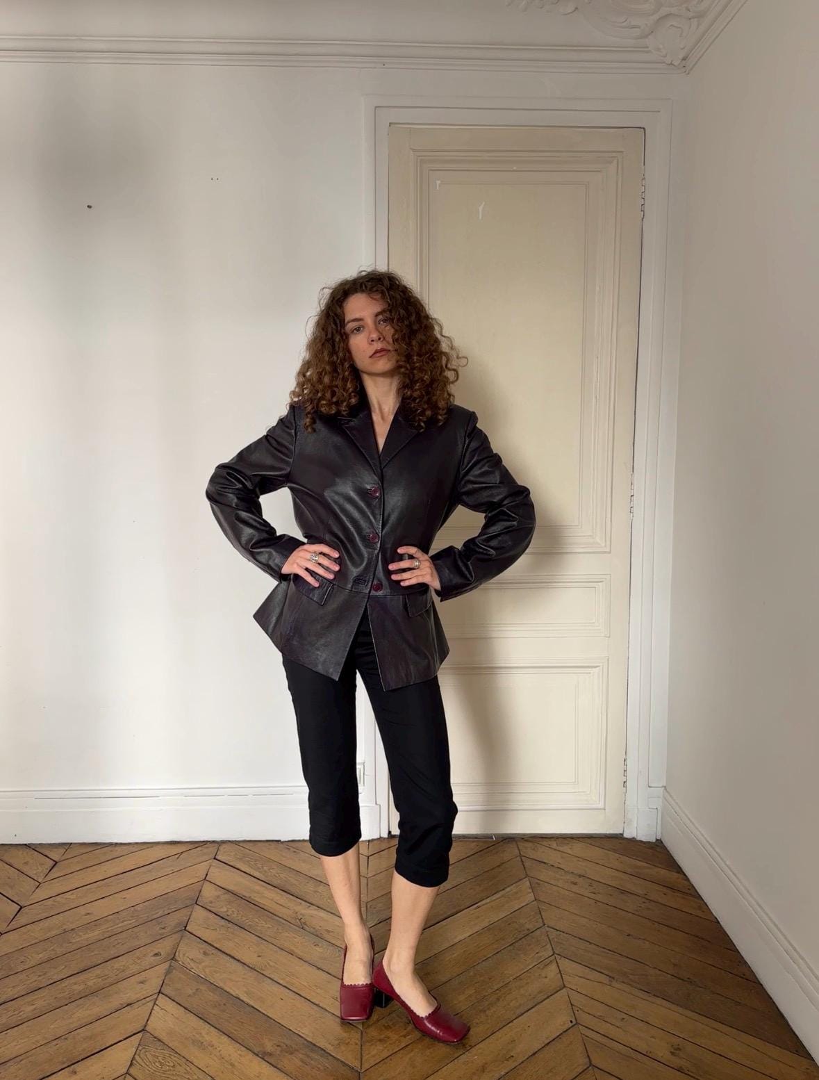 Vintage 90s Leather Blazer Jacket in Purple