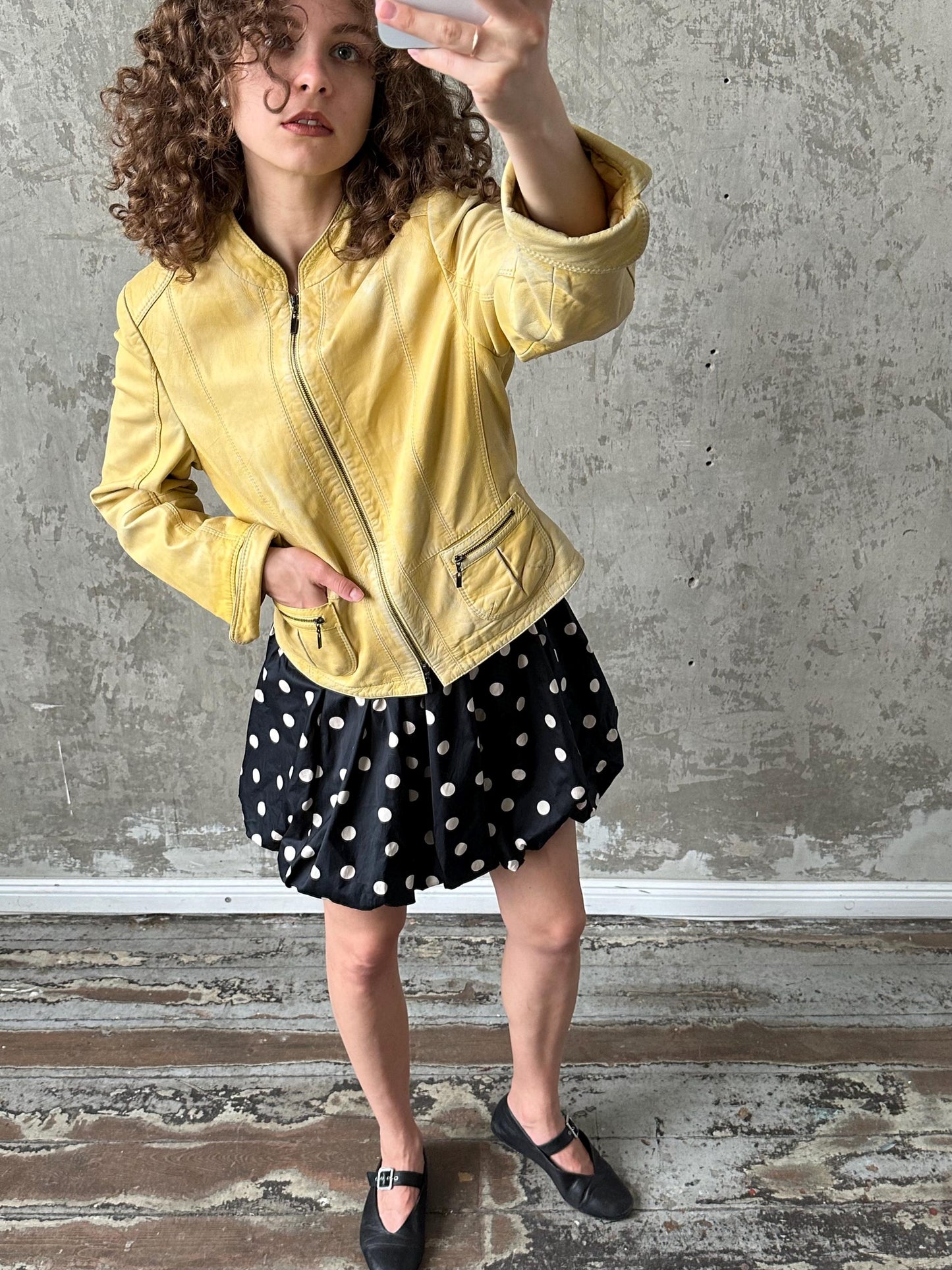 Vintage 90s burnt yellow/butter genuine leather jacket