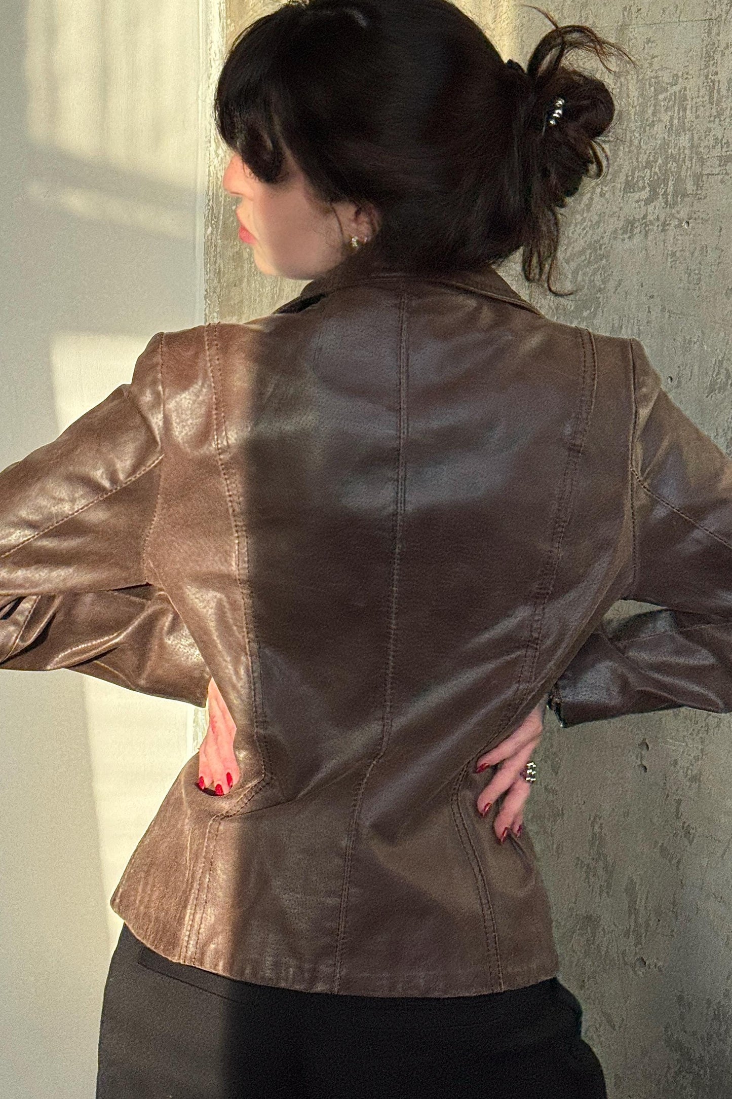 Vintage Leather Boxy Jacket In Brown In Cowboy Style
