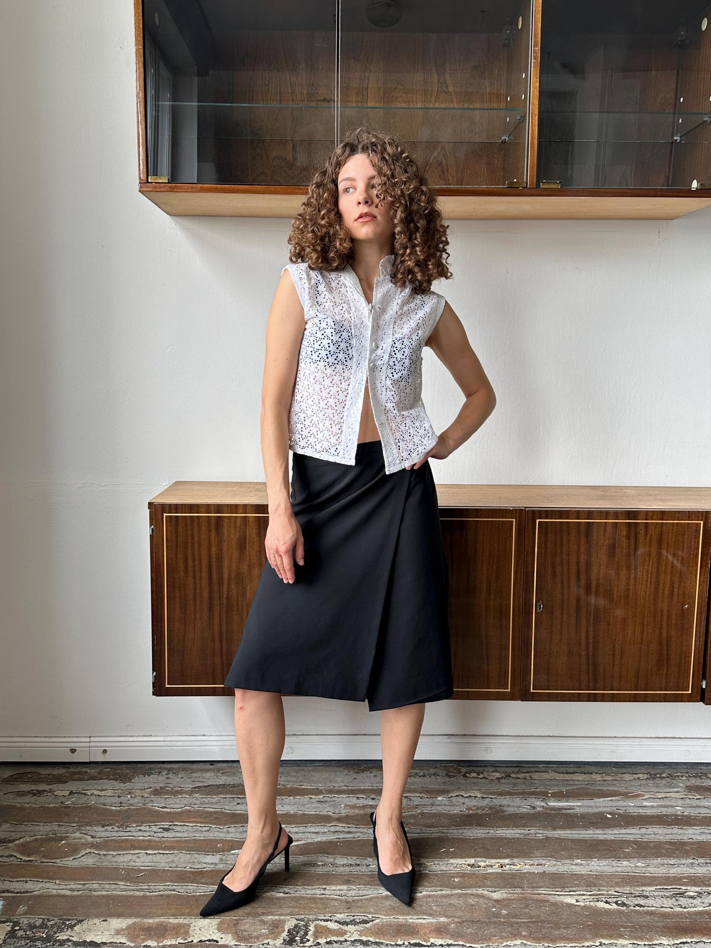 Vintage 90s asymmetric midi skirt in black