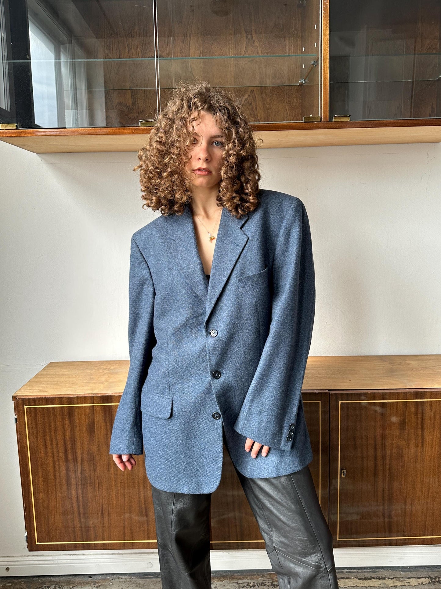 Vintage 90s oversized classic wool blazer in blue