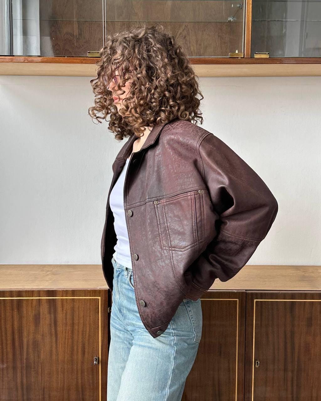 Vintage 90s boxy leather jacket in brown