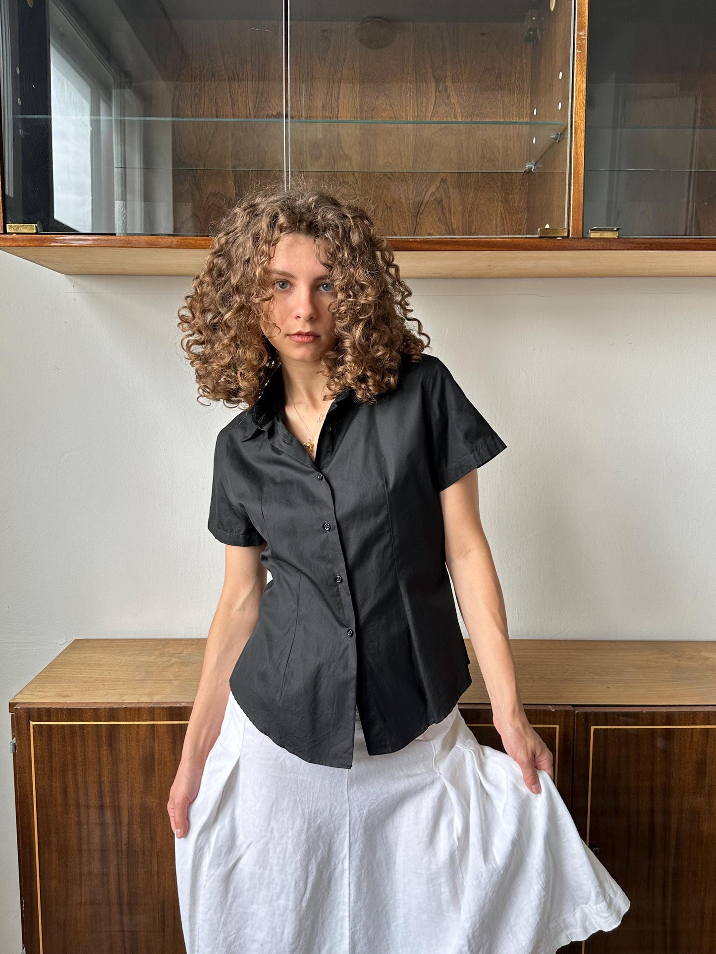 Vintage 80s regular cotton blouse in black