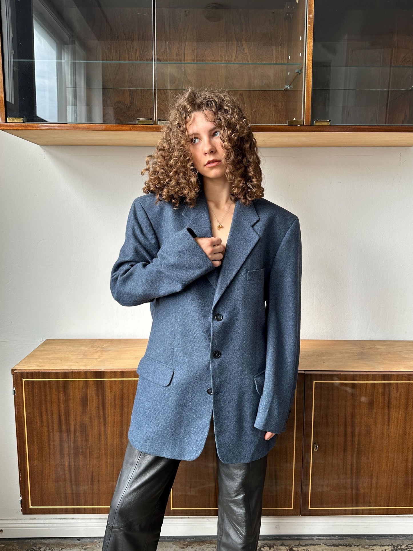 Vintage 90s oversized classic wool blazer in blue