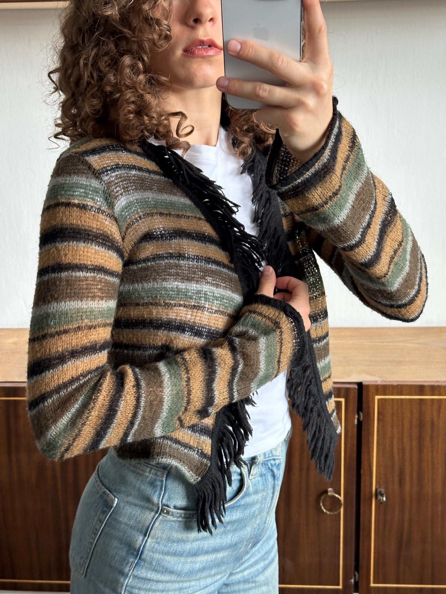 Vintage striped mohair cardigan in brown